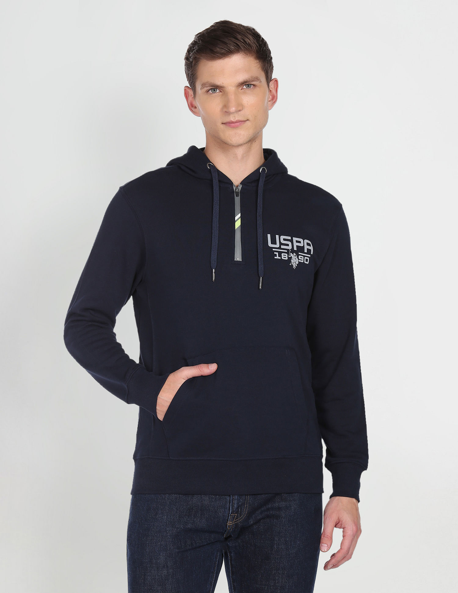 U.S. Polo Assn. Denim Co. Concealed Placket Solid Hooded Sweatshirt
