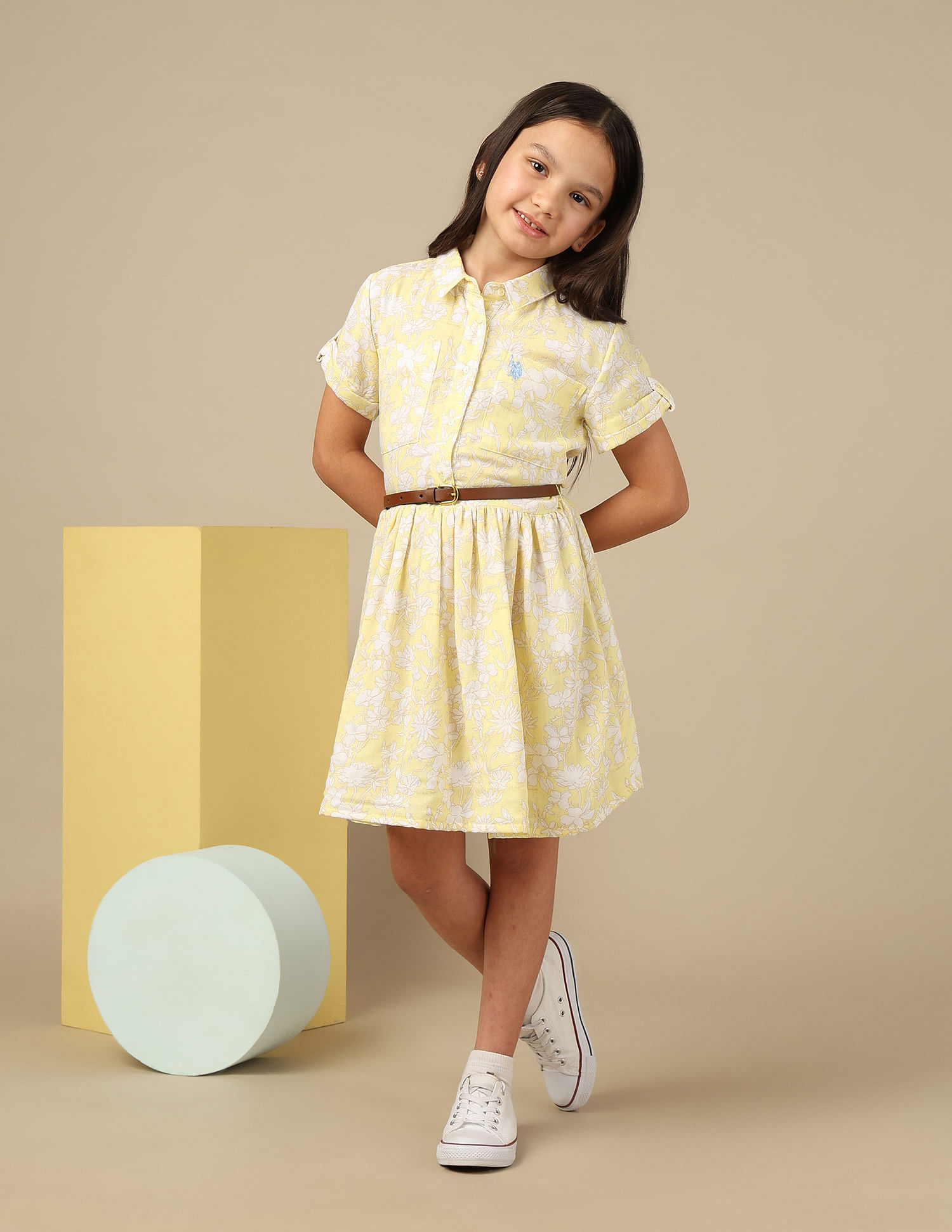 U.S. Polo Assn. Kids Girls Floral Printed Fit & Flare Dress