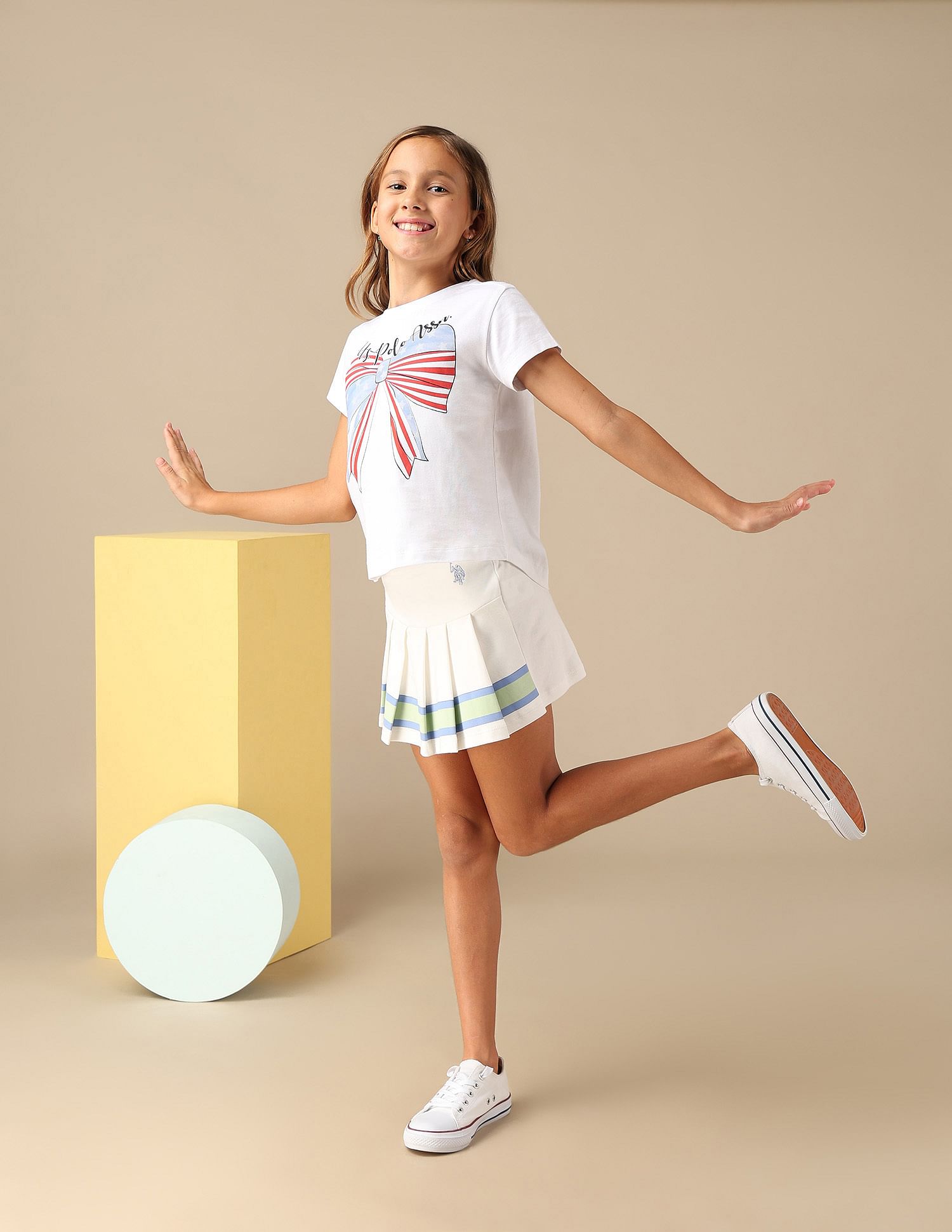 U.S. Polo Assn. Kids Girls Bow Print Relaxed Fit T-Shirt