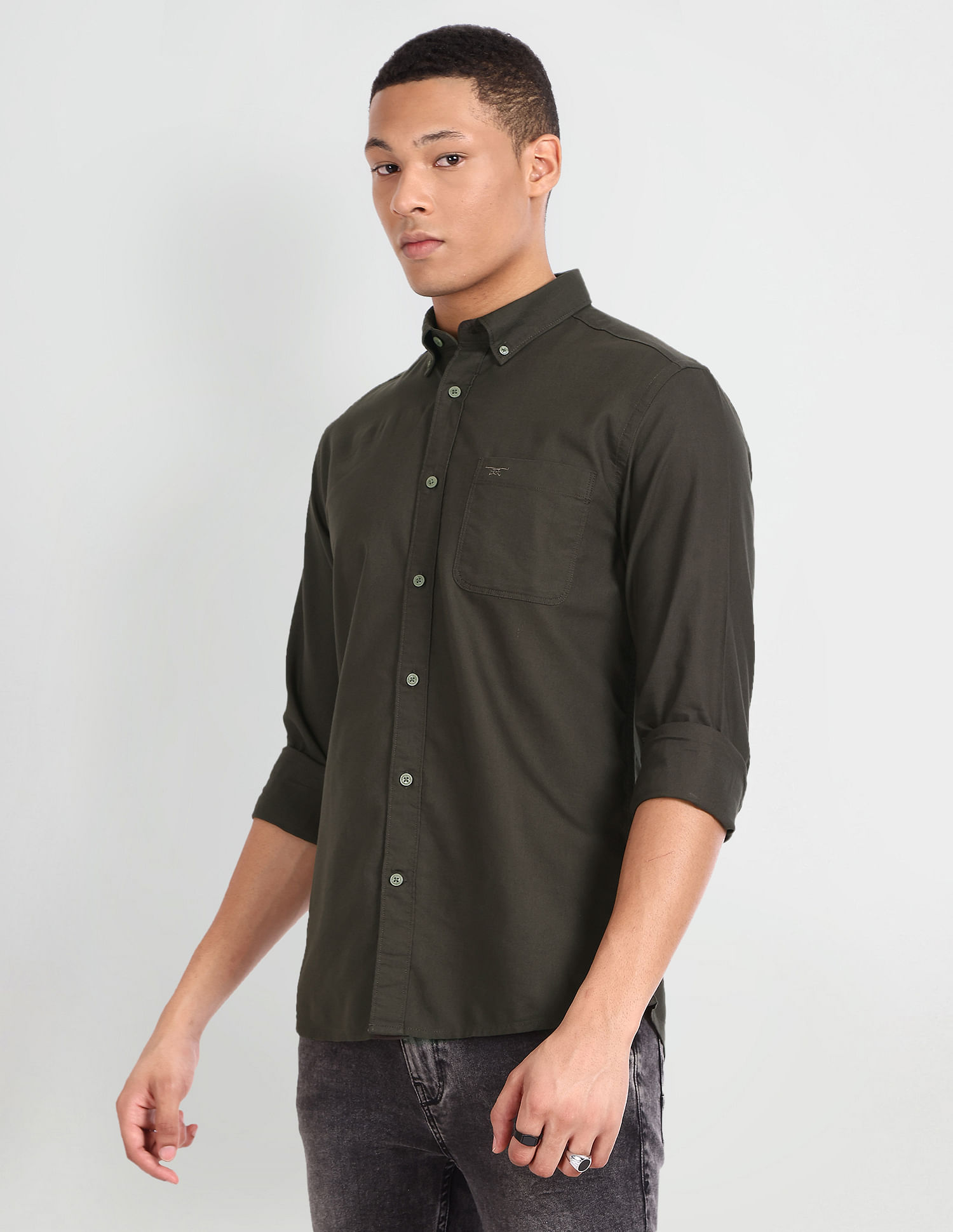Flying Machine Solid Dobby Shirt
