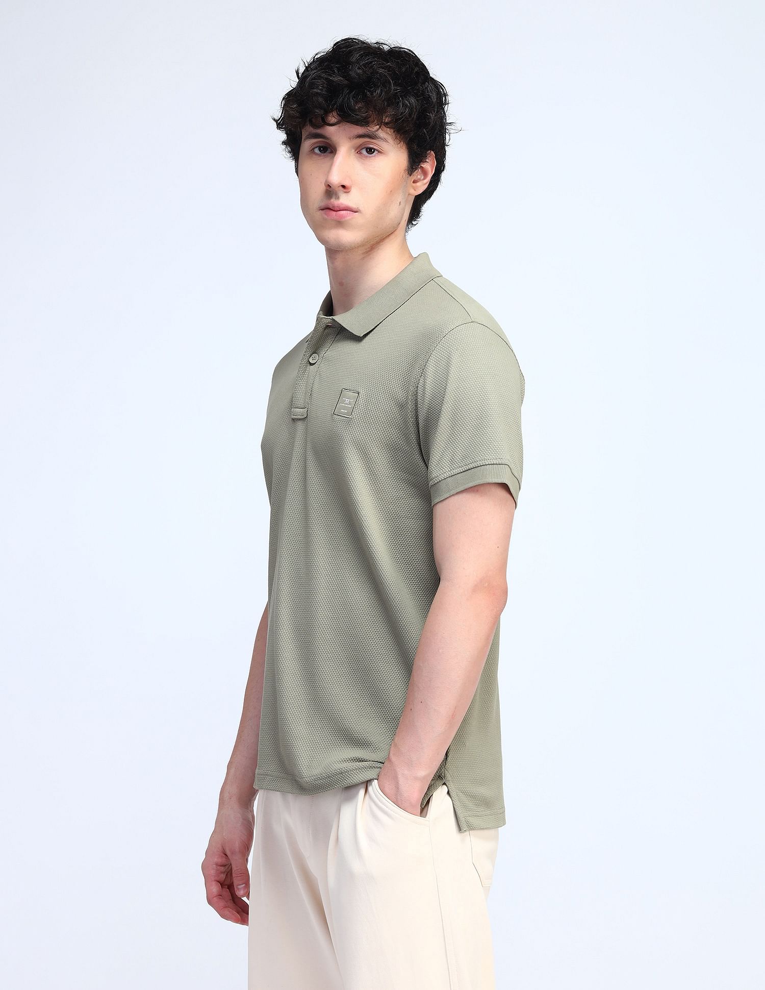 Flying Machine Textured Cotton Polo Shirt