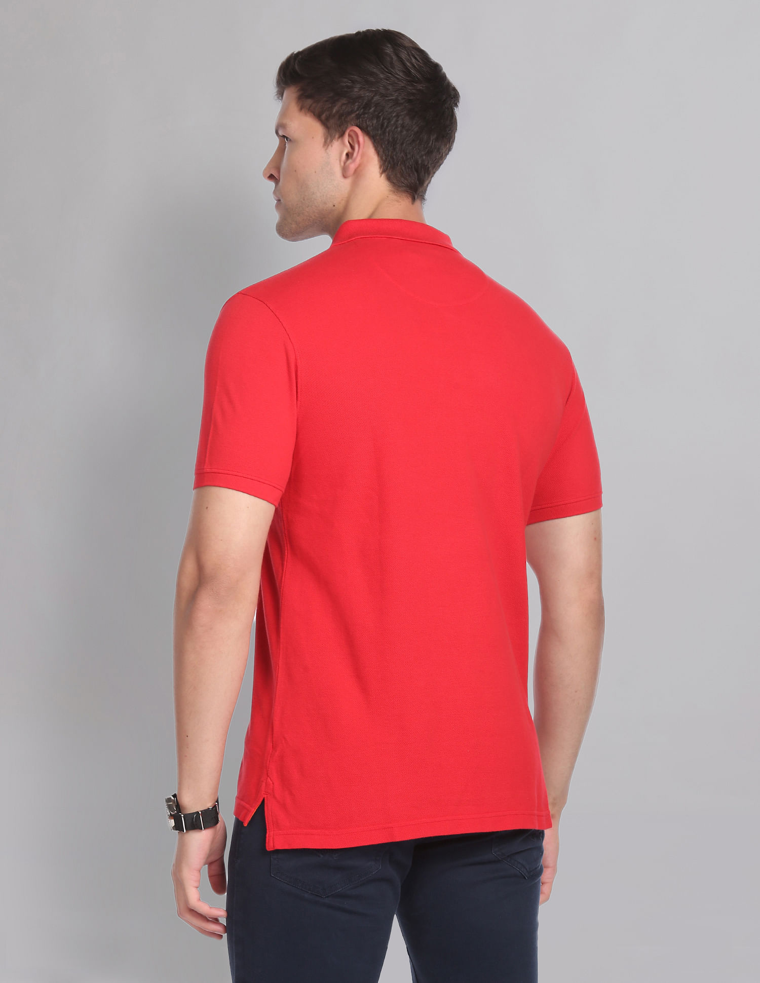 AD by Arvind Cotton Solid Polo Shirt