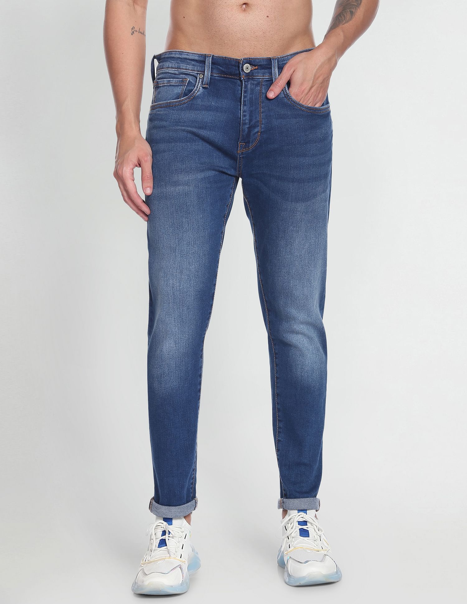 Flying Machine Slash Slim Tapered Fit Mid Rise Jeans