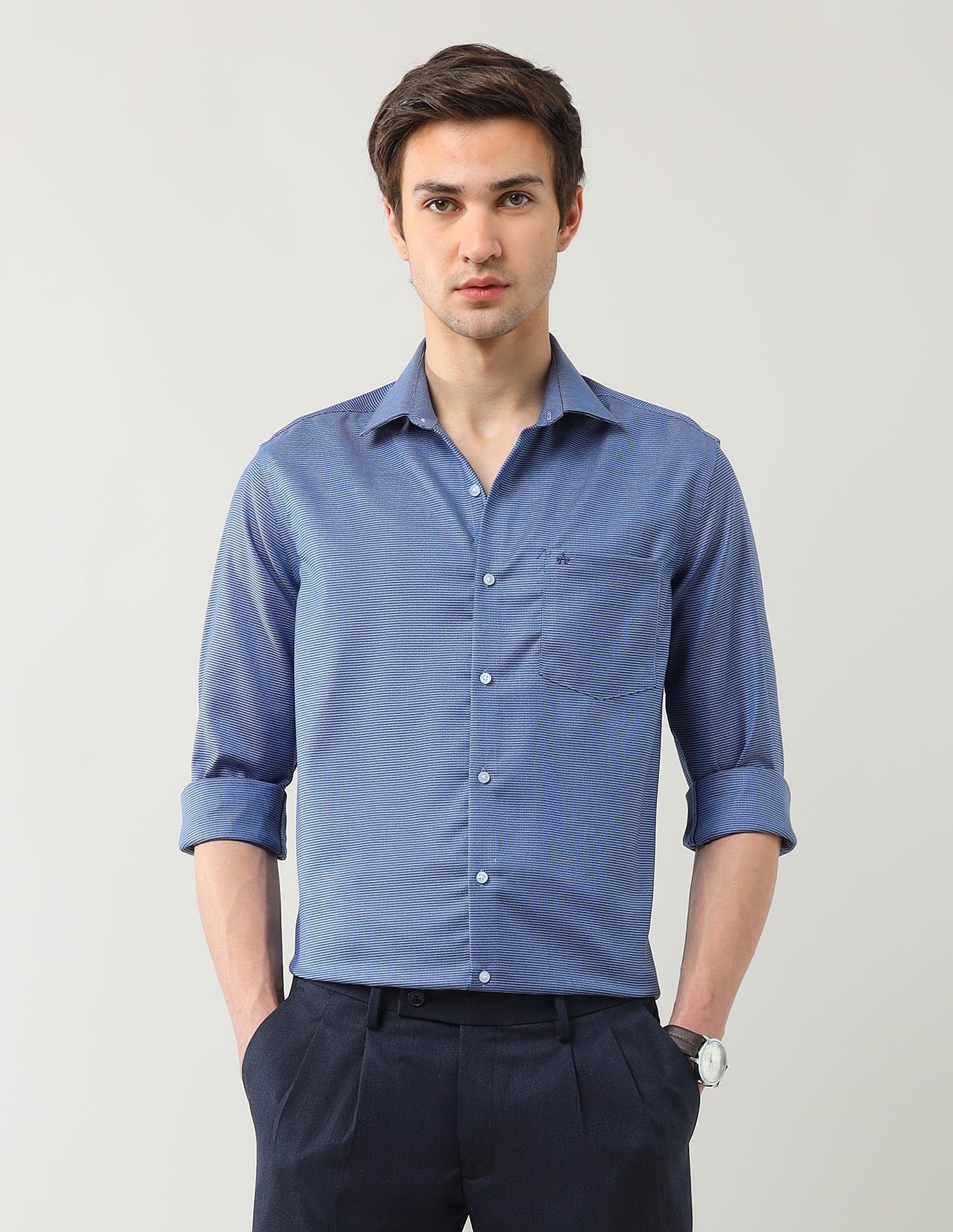 Arrow Manhattan Slim Fit Textured Autopress Shirt