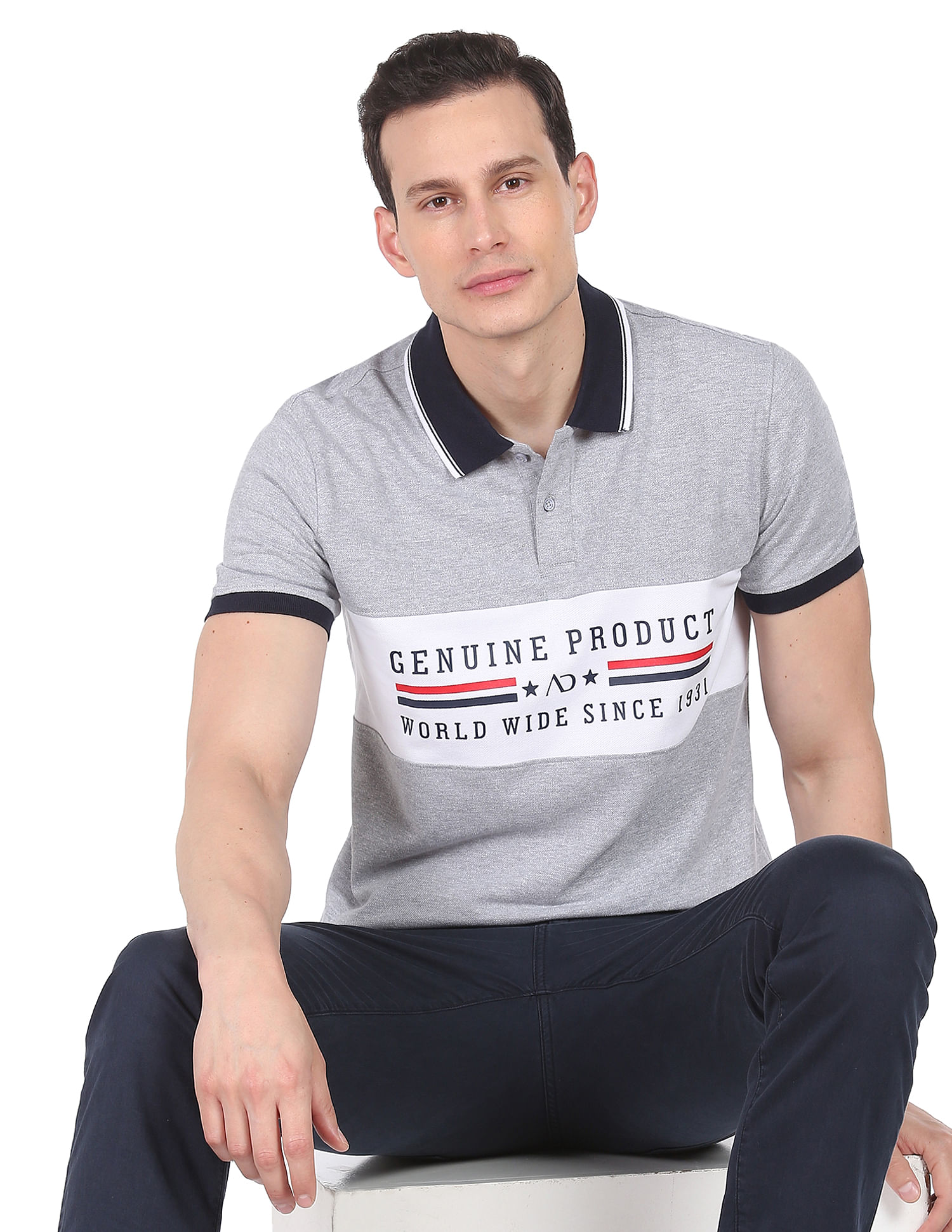 AD by Arvind Cotton Colour Block Polo Shirt