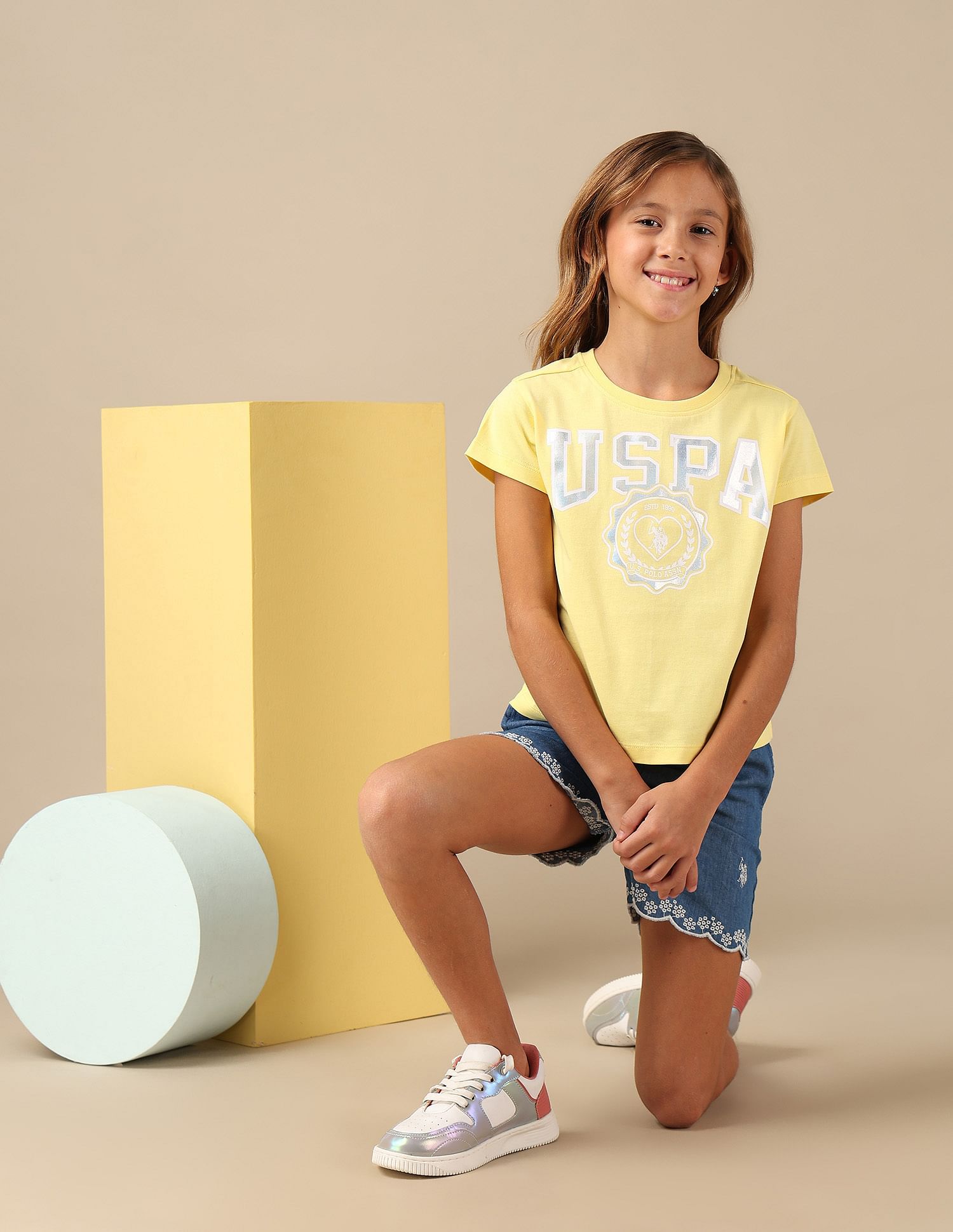 U.S. Polo Assn. Kids Girls Foil Print Relaxed Fit T-Shirt