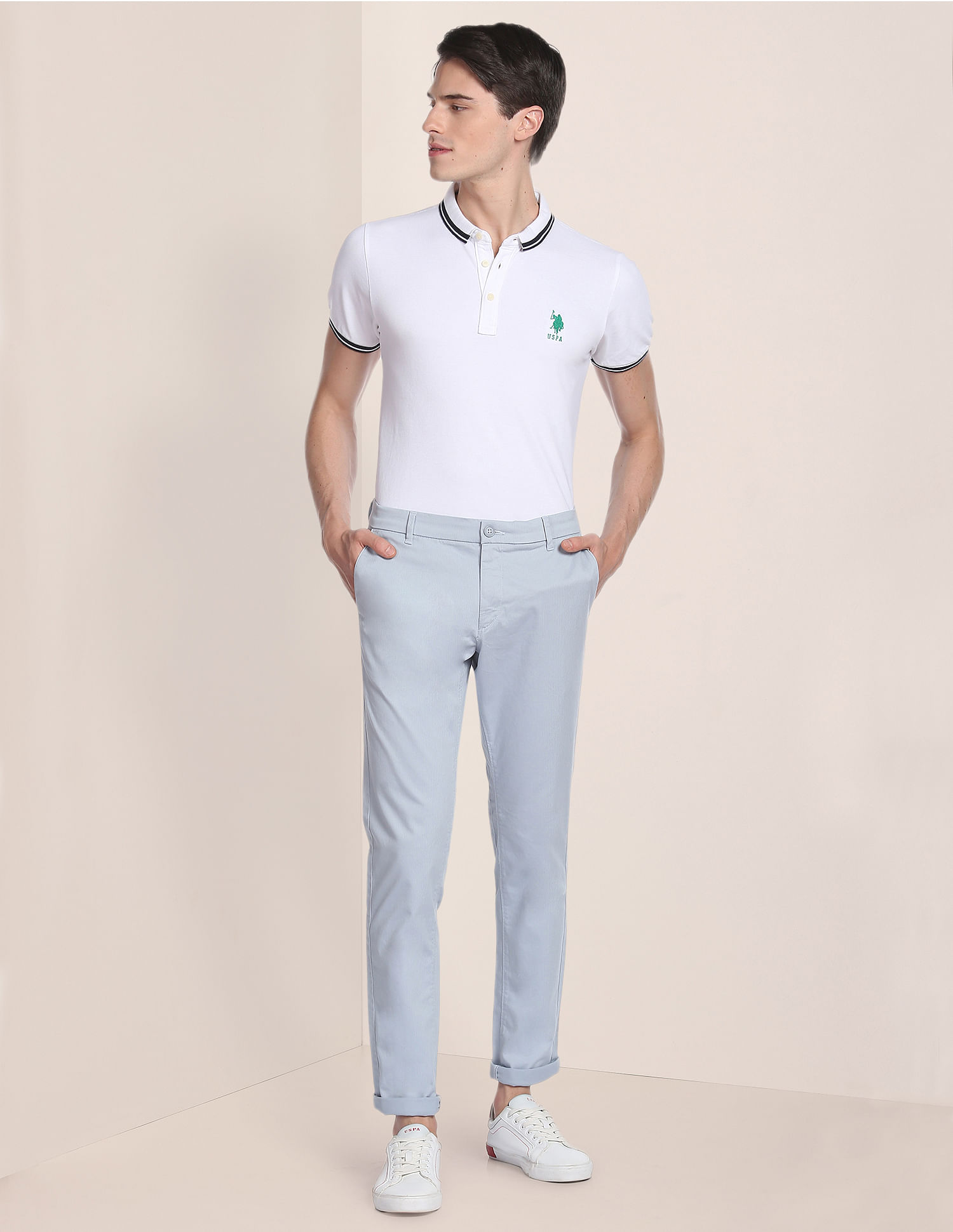 U.S. Polo Assn. Herringbone Textured Casual Trousers