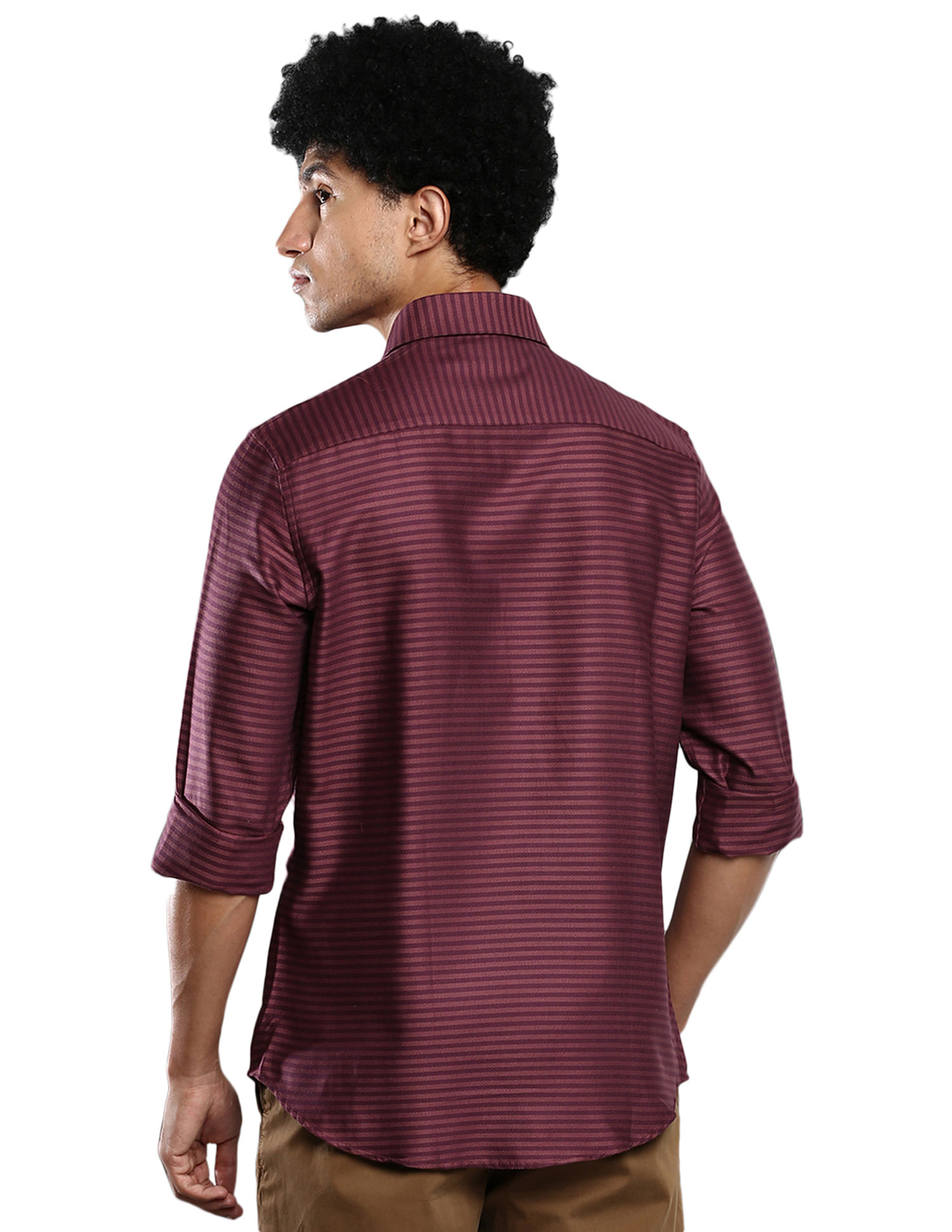 Calvin Klein Men Burgundy Horizontal Stripe Dobby Slim Fit Casual Shirt