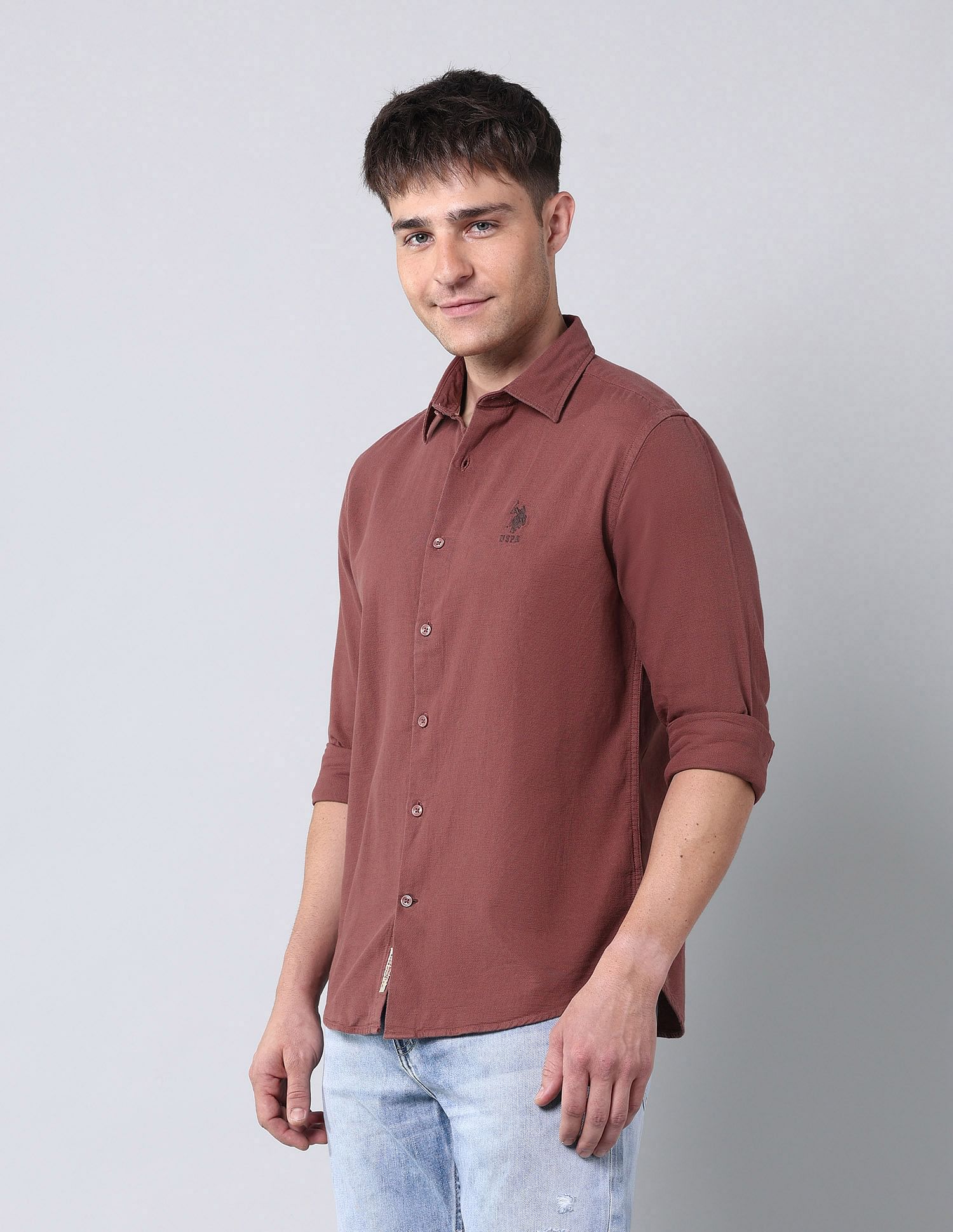 U.S. Polo Assn. Denim Co. Solid Pure Cotton Dobby Shirt