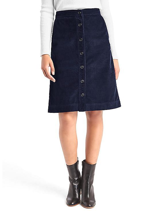 GAP Women Blue Corduroy A-Line Skirt