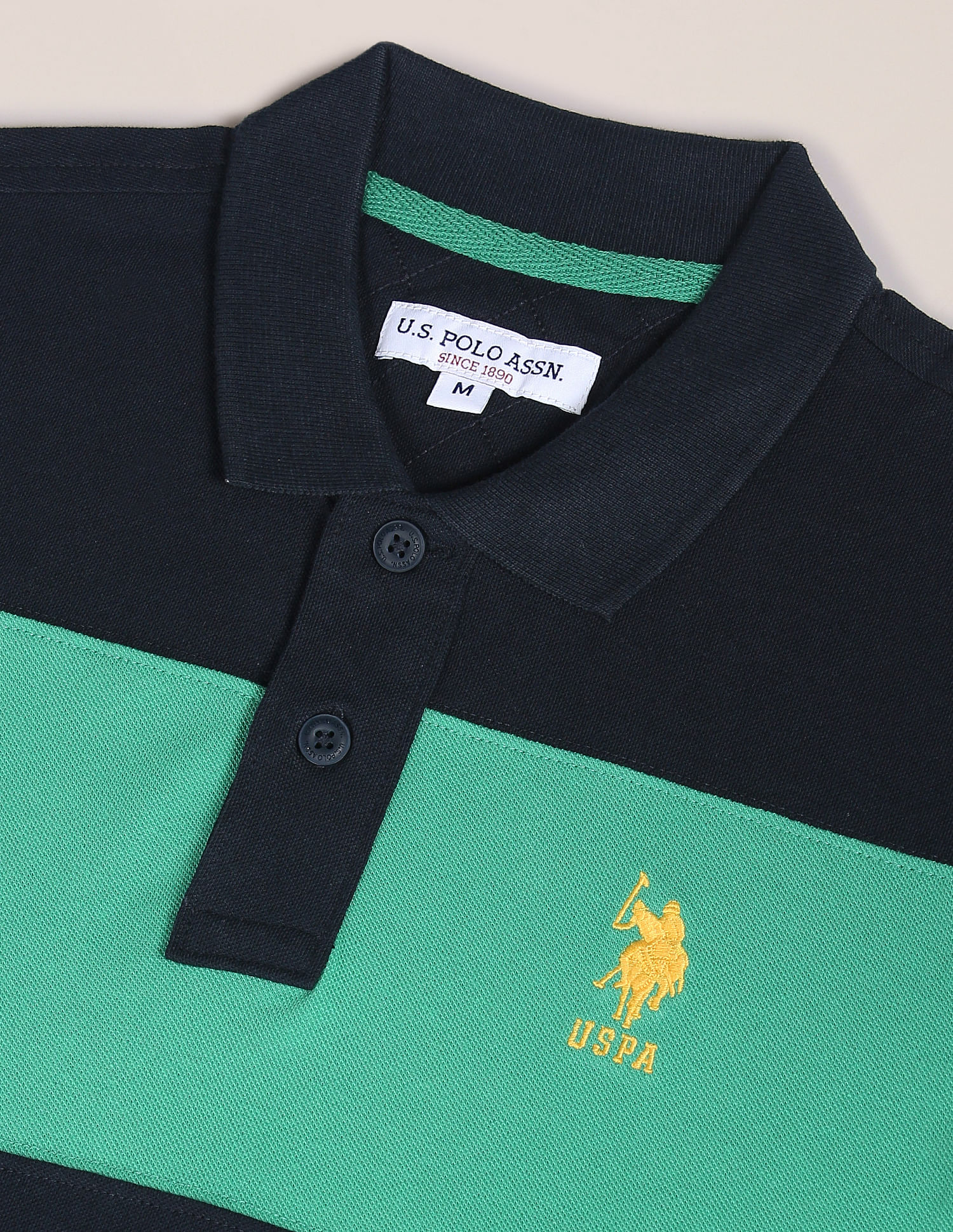 U.S. Polo Assn. Colour Block Cotton Polo Shirt, Green (M)