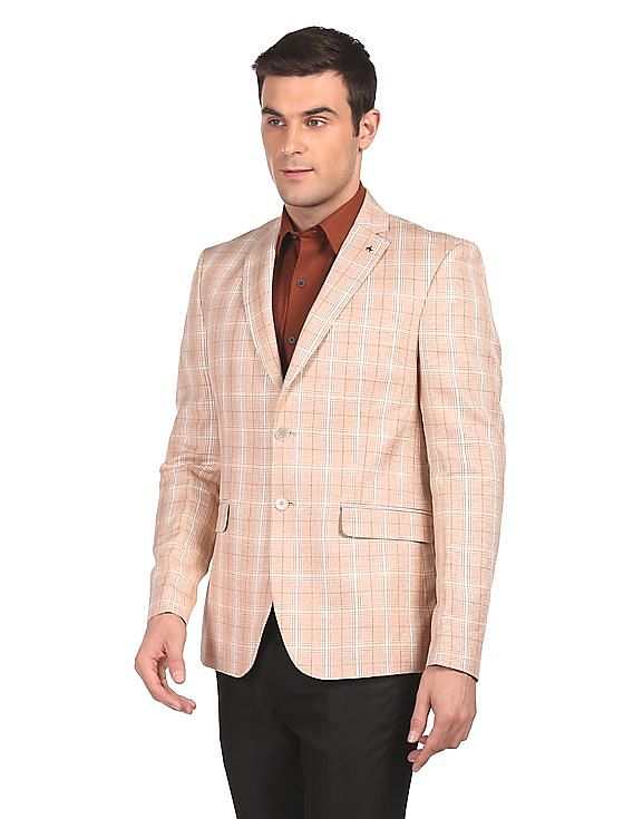 Buy Arrow Men Beige Tailored Regular Fit Check Formal Blazer