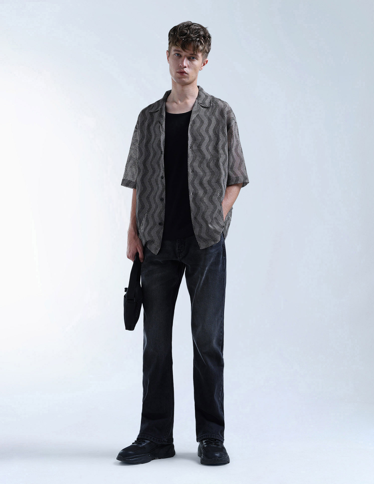 Flying Machine Oversized Fit Self Design Chevron Shirt