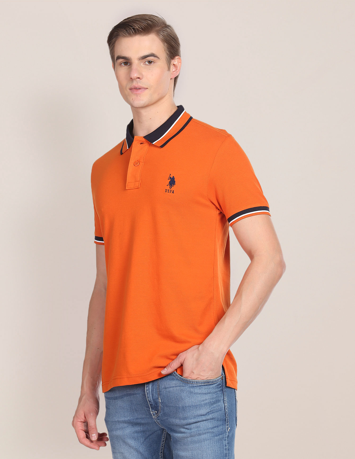 U.S. Polo Assn. Striped Collar Slim Fit Polo Shirt