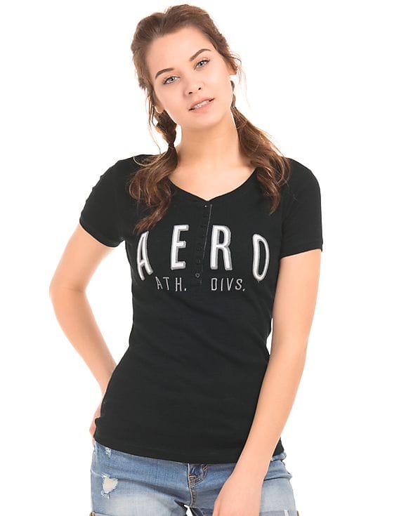 Buy Aeropostale Appliqued Ribbed Henley T-Shirt