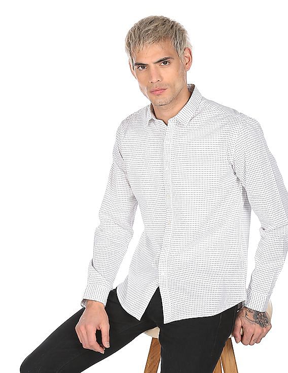 flying machine men printed casual white shirt