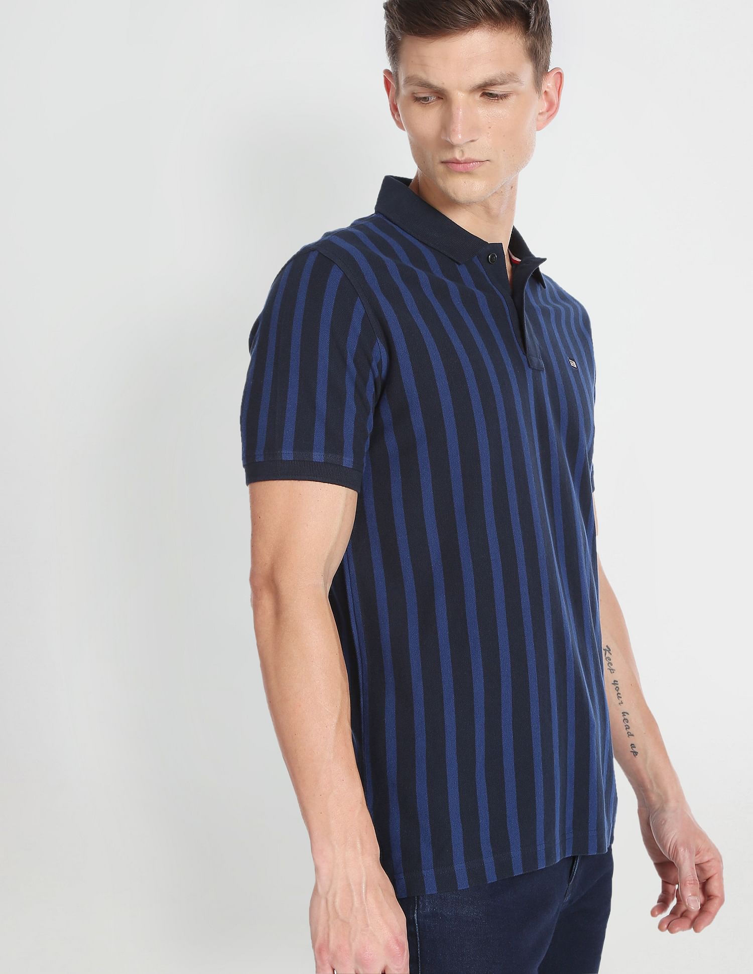 Arrow Sports Vertical Stripe Pique Polo Shirt
