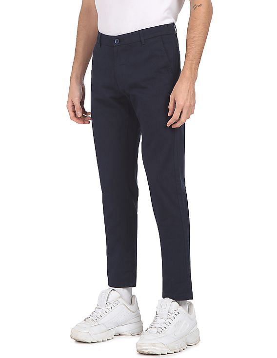 Buy Arrow Sports Men Navy Flat Front Solid Casual Trousers - NNNOW.com