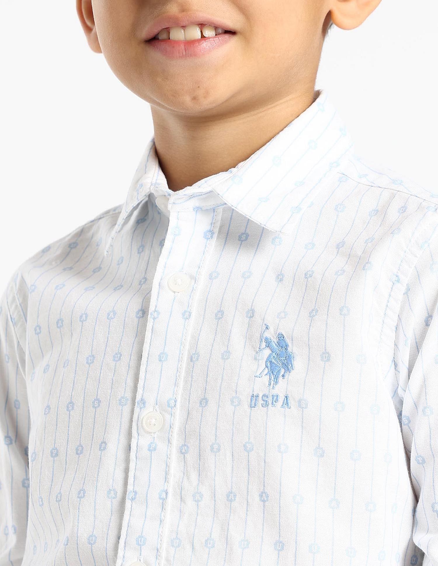 U.S. Polo Assn. Kids Boys Vertical Striped Oxford Shirt