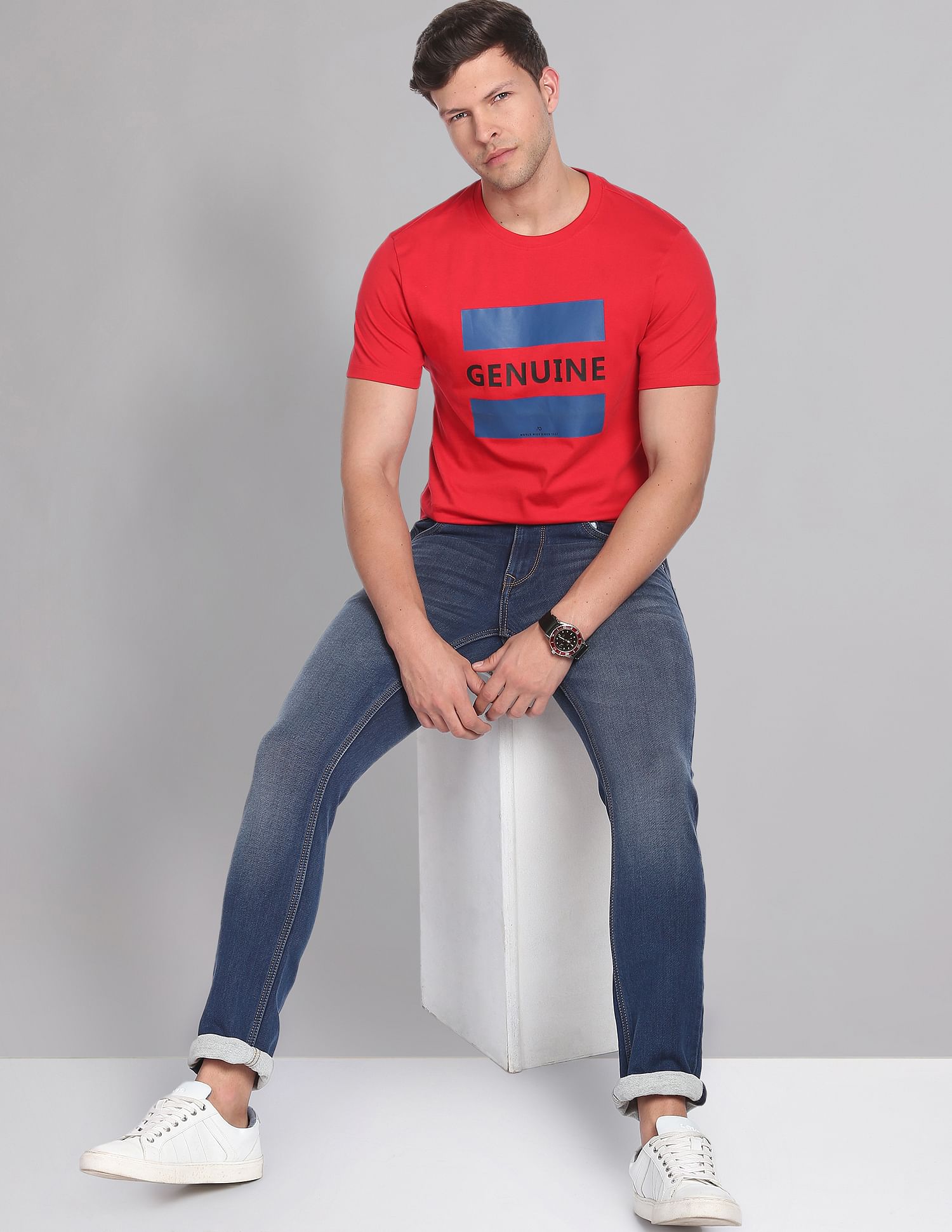 AD by Arvind Crew Neck Graphic Print T-Shirt