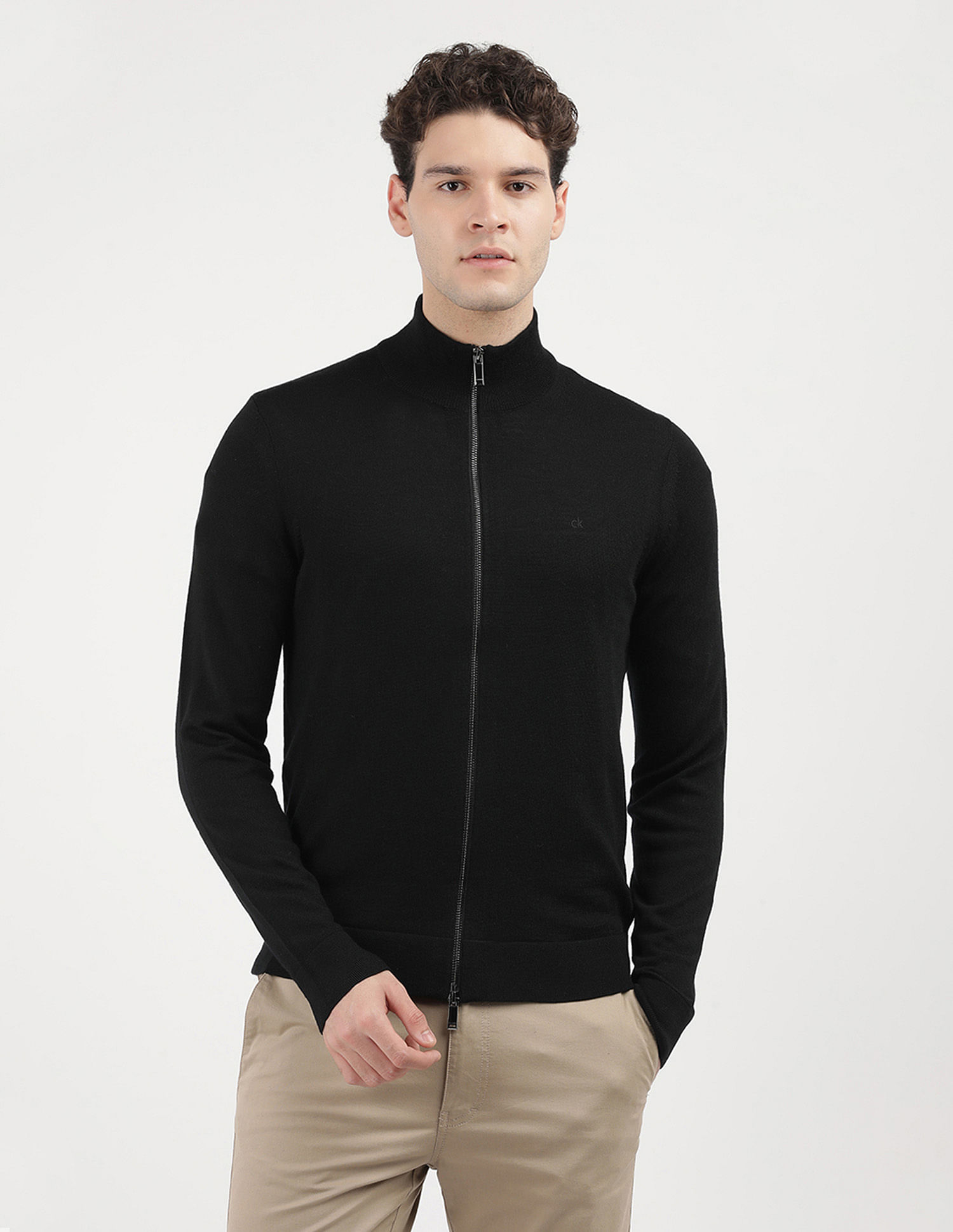 Calvin Klein Jeans Merino Rws Zip Through Solid Sweater