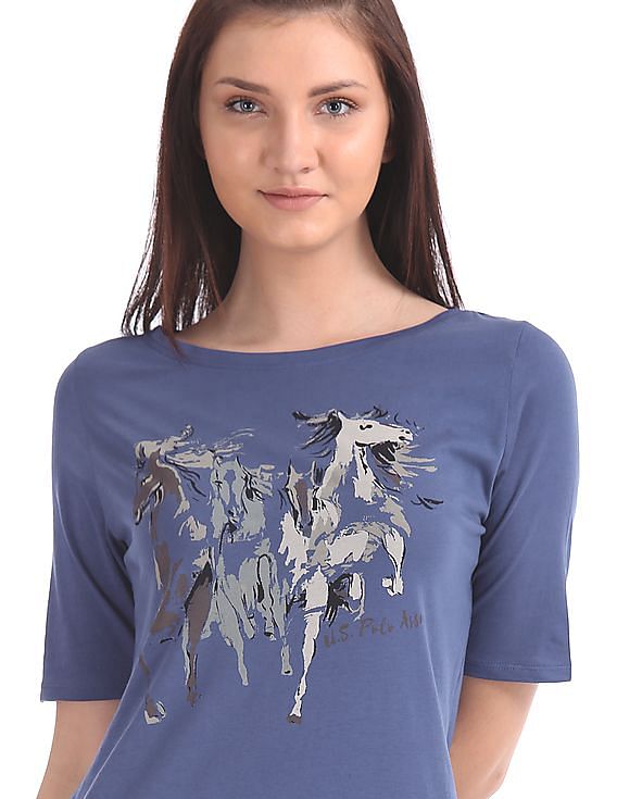 U.S. Polo Assn. Women Crew Neck Horse Print T-Shirt