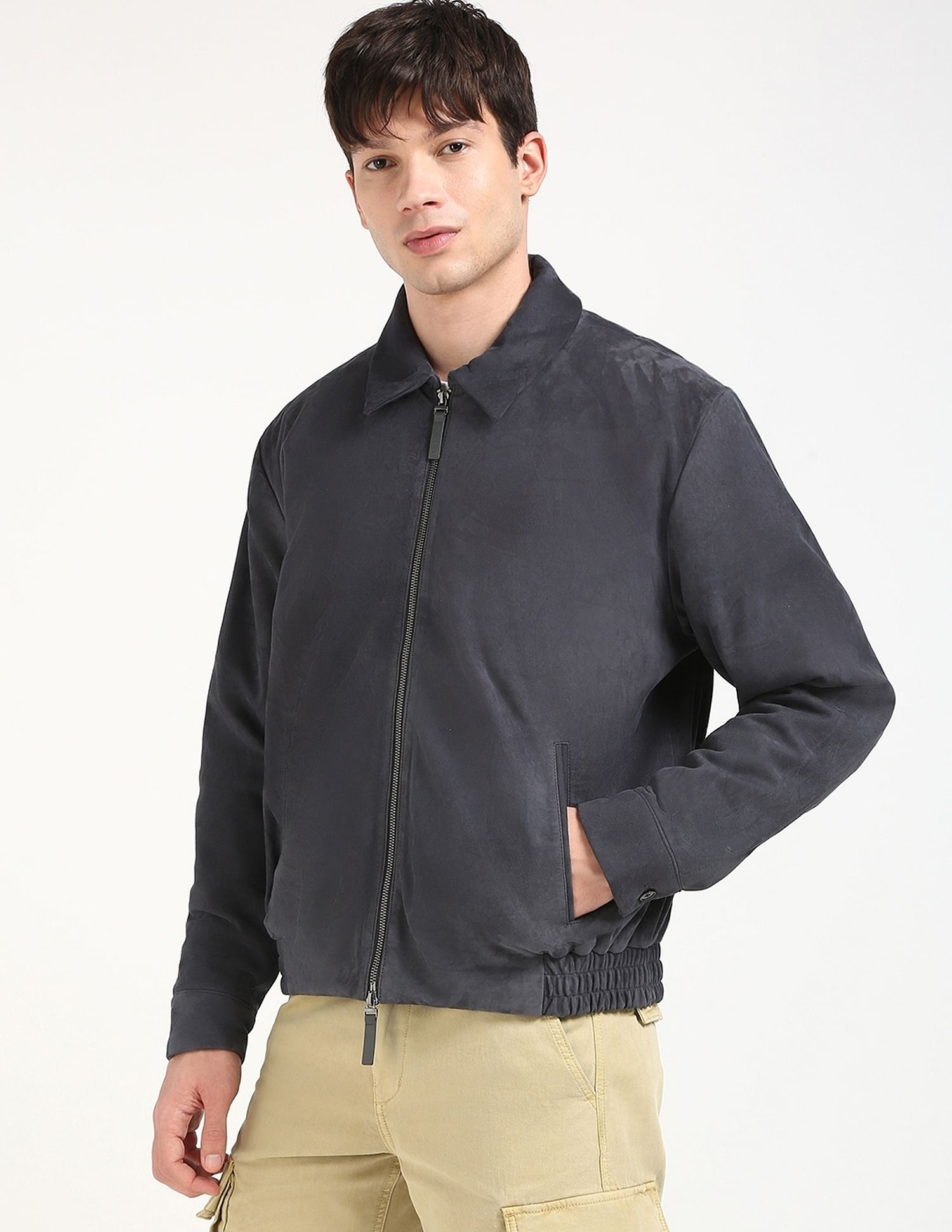 Calvin Klein Jeans Solid Regular-Fit Leather Jacket
