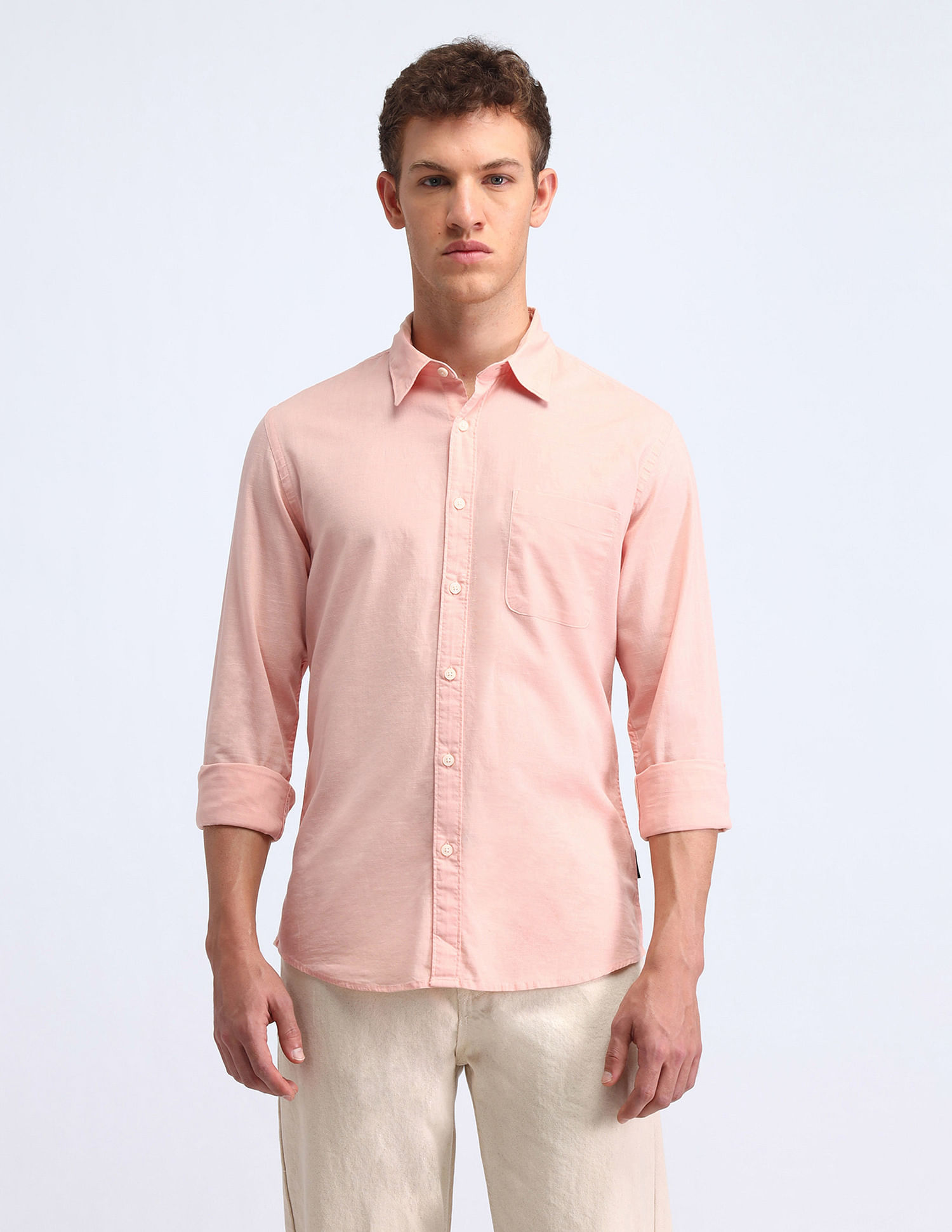 Flying Machine Slim Fit Solid Cotton Shirt