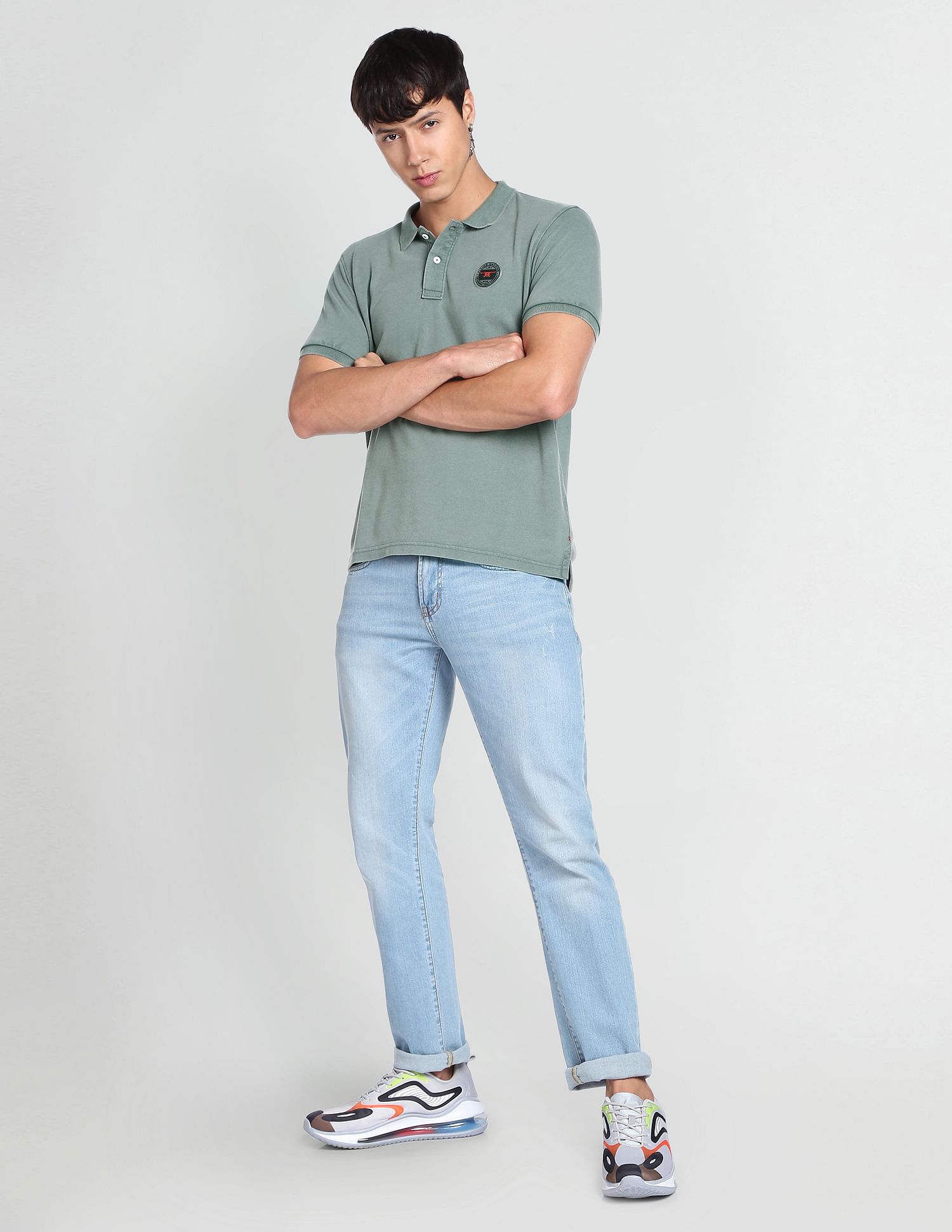 Flying Machine Ribbed Collar Solid Polo Shirt