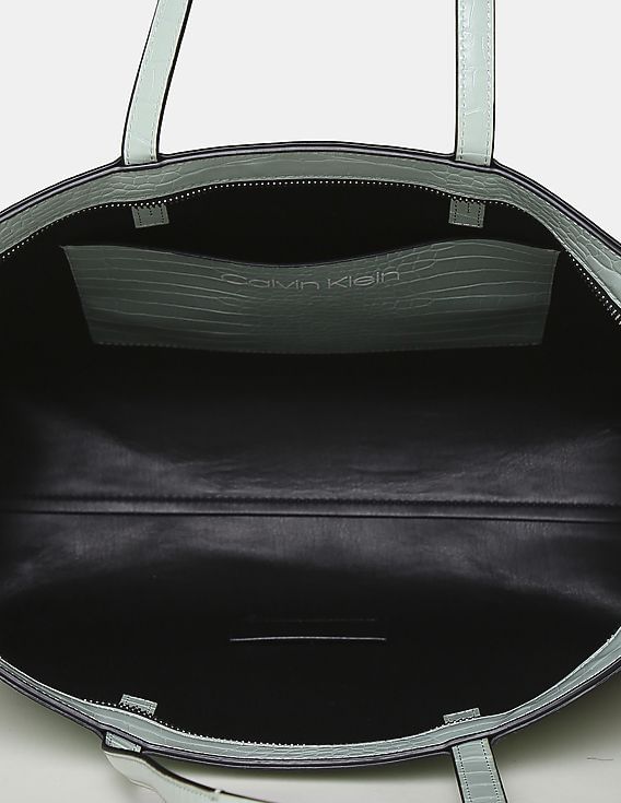 Buy Calvin Klein Women Green Croc Texture Zipper Top Tote Bag