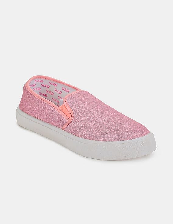 Buy SUGR by Unlimited Girls Pink Glitter Slip-On Shoes NNNOW