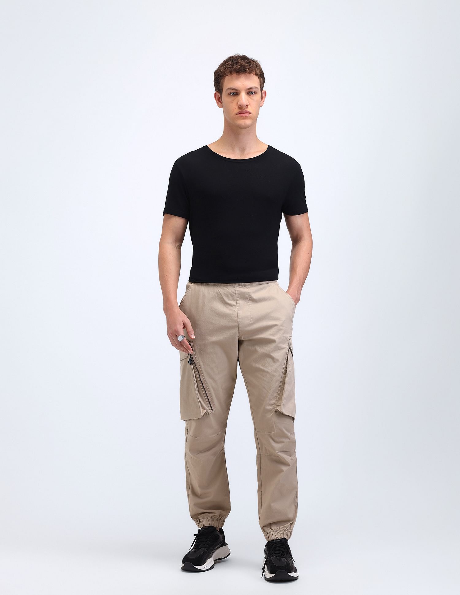 Flying Machine Jogger Fit Solid Cargo Trousers