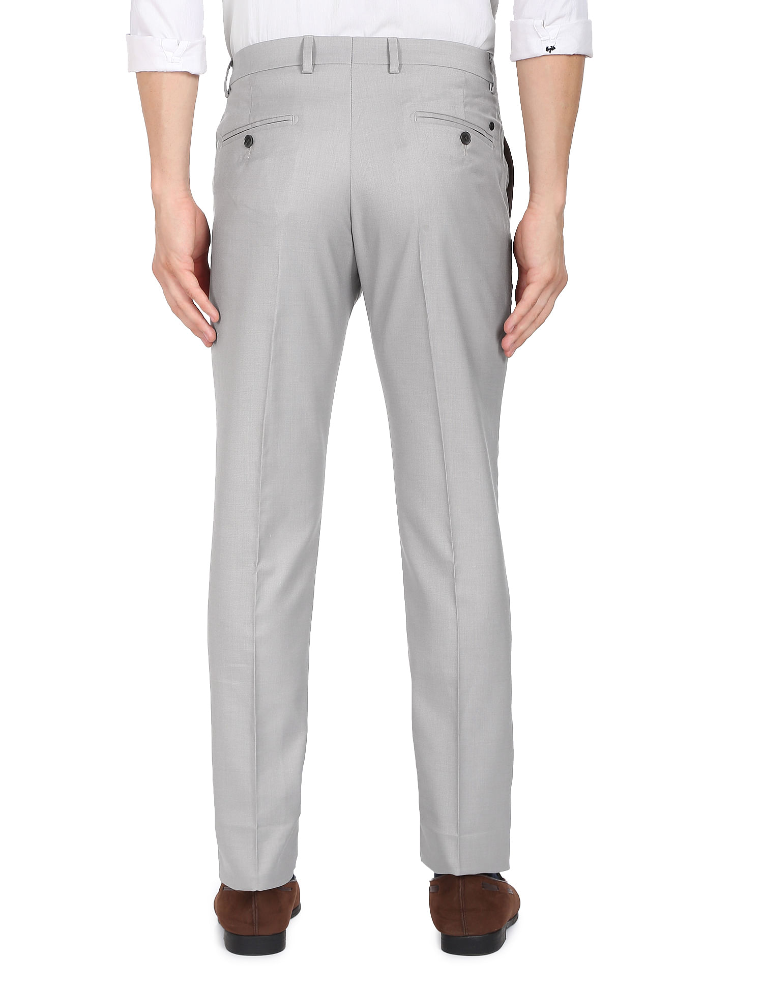 Buy Arrow Mid Rise Solid Dobby Trousers 