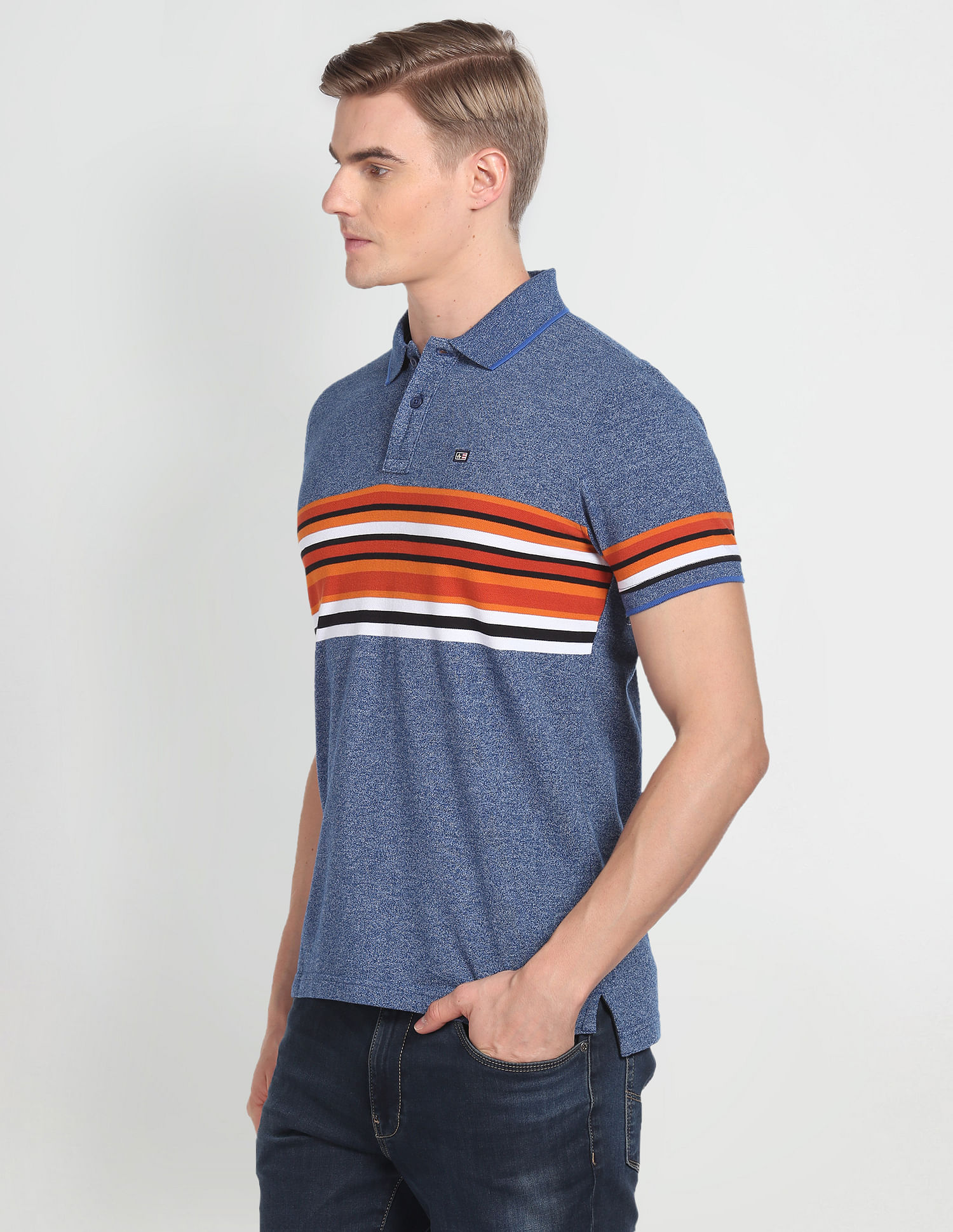 Arrow Sports Horizontal Stripe Heathered Polo Shirt