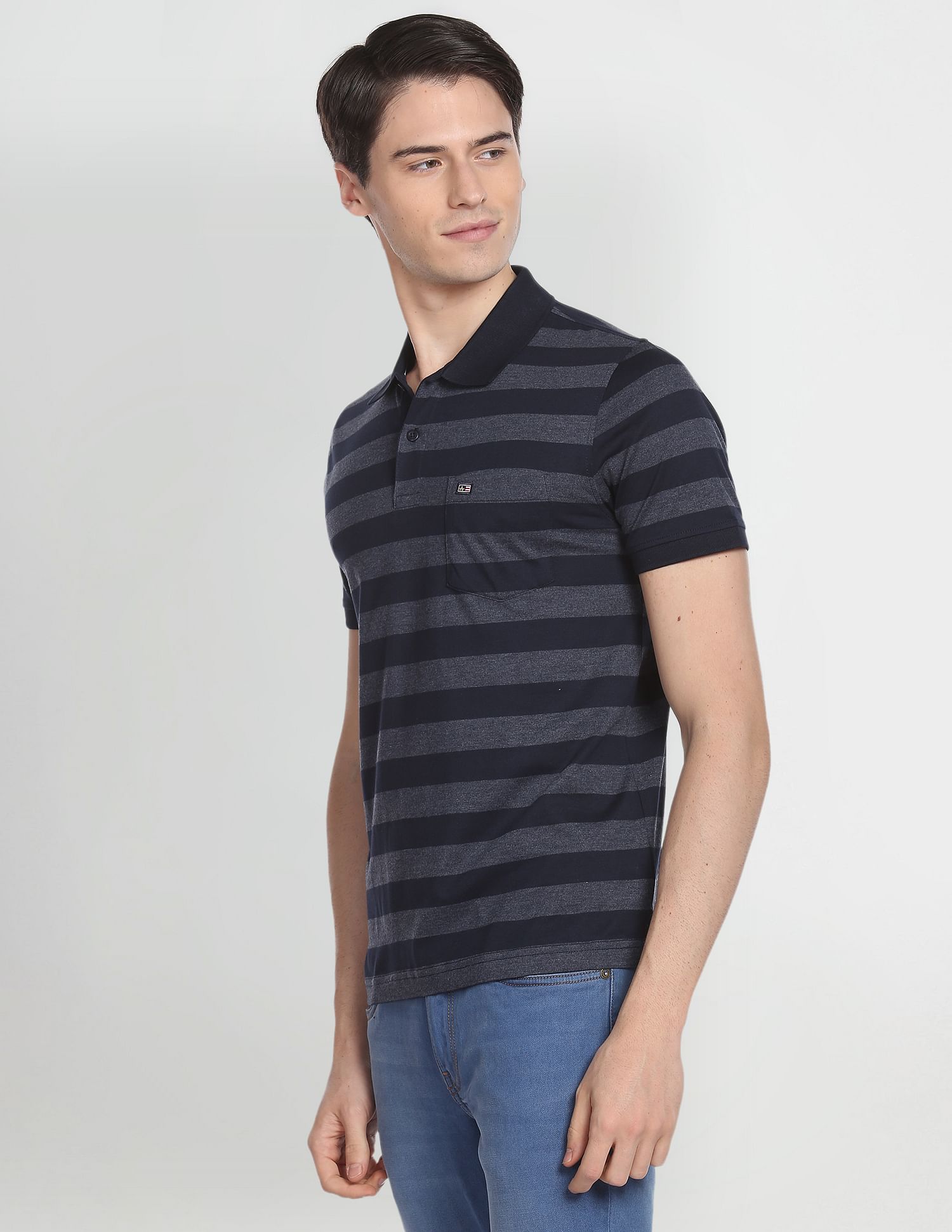 Arrow Sports Ribbed Collar Horizontal Stripe Polo Shirt