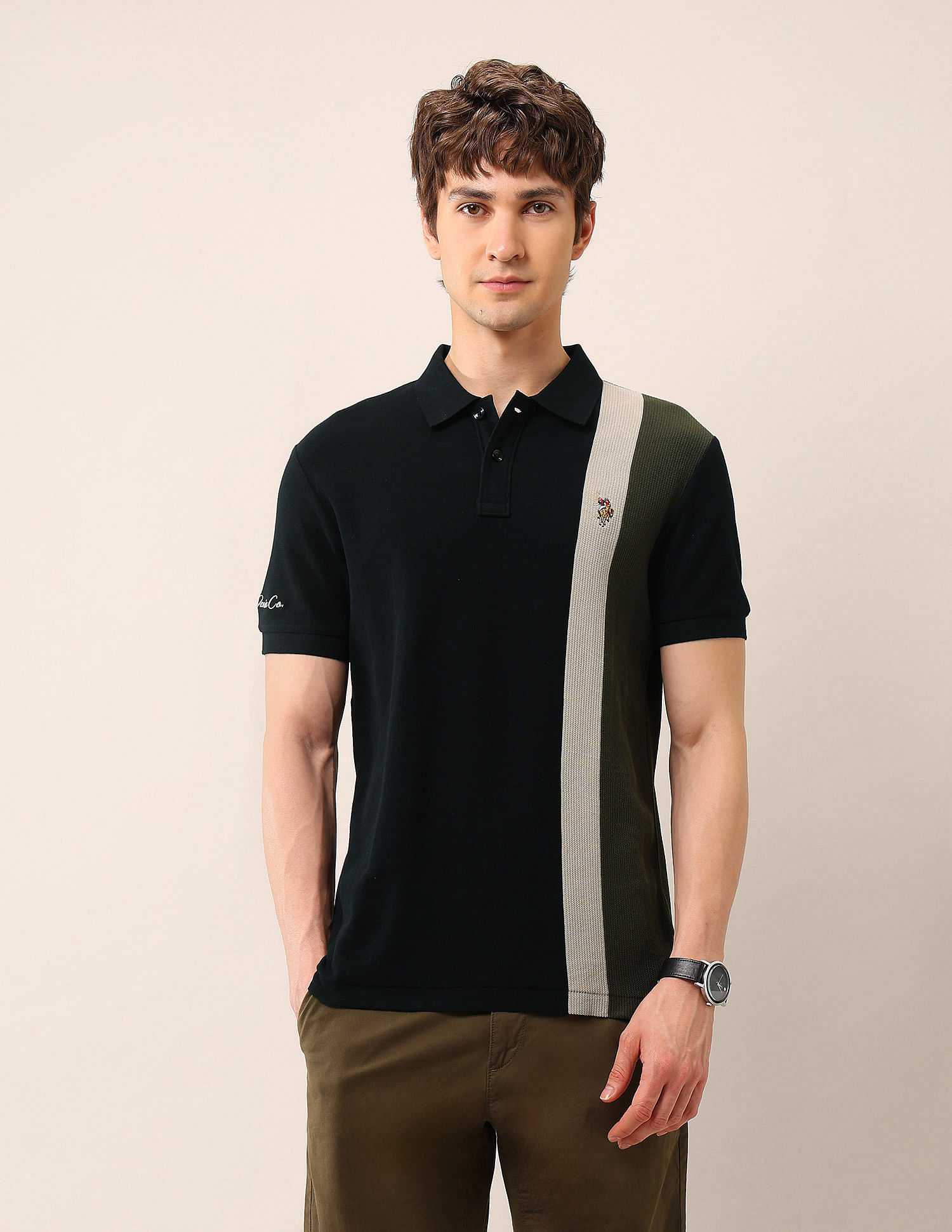 U.S. Polo Assn. Denim Co. Colourblocked Pure Cotton Polo Shirt