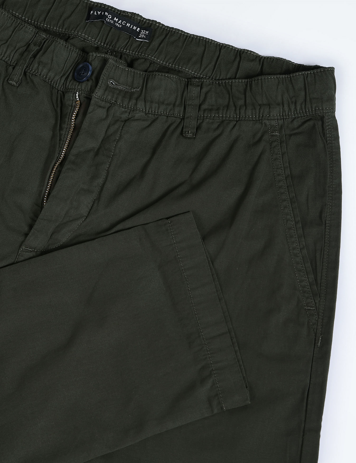 Flying Machine Elasticised Waist Solid Trousers