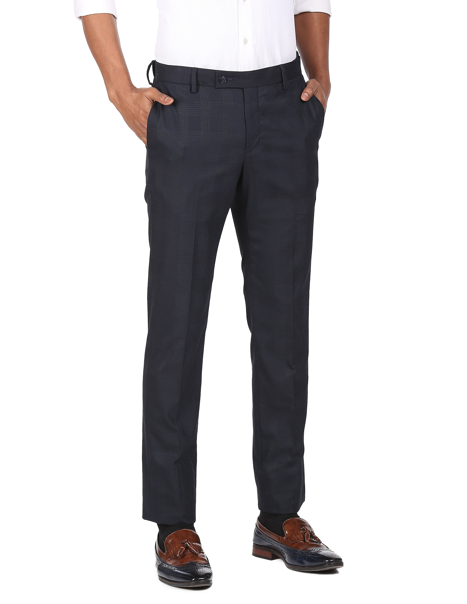 Buy Arrow Hudson Tailored Fit Dobby Weave Formal Trousers - NNNOW.com