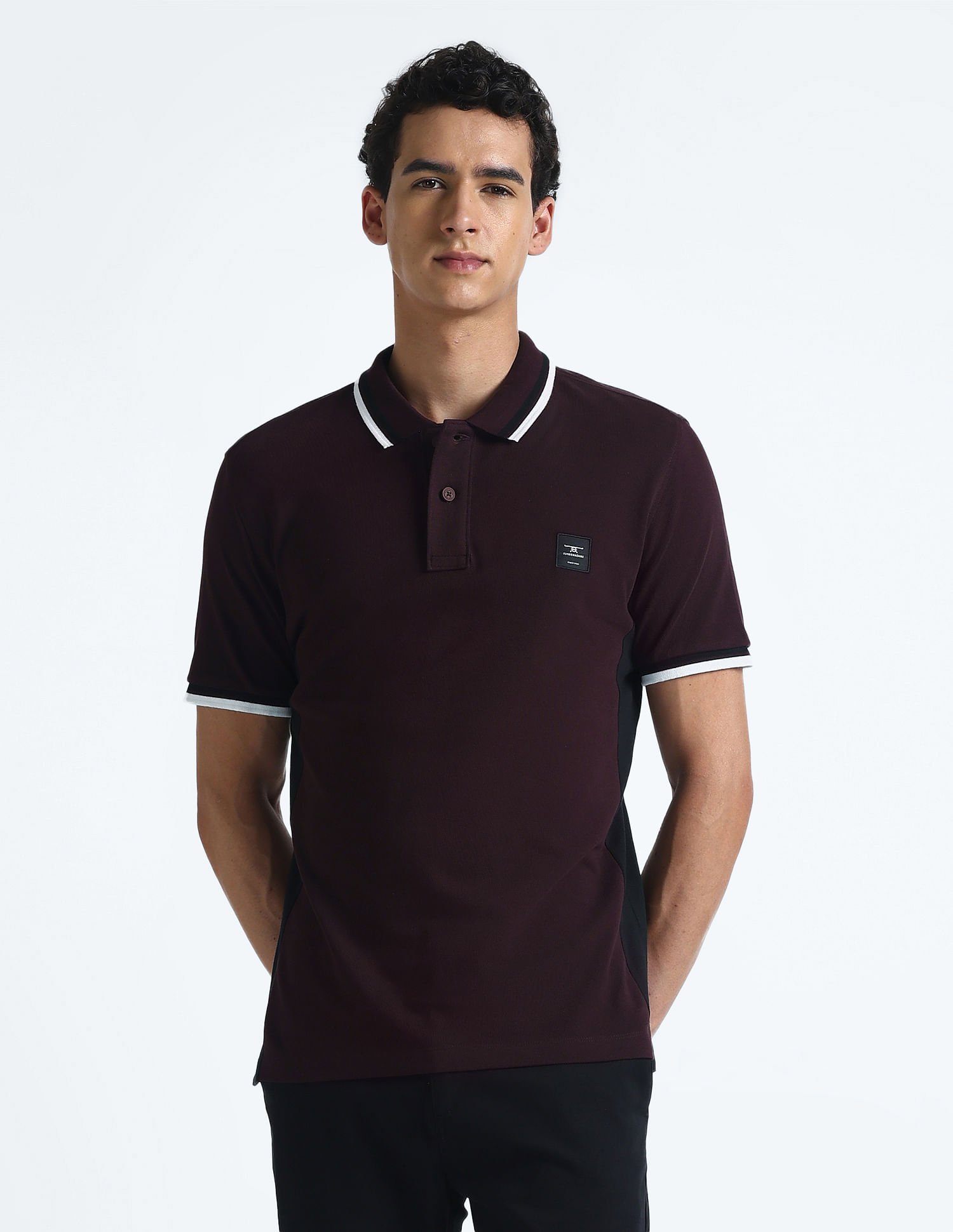 Flying Machine Contrast Panel Pique Polo Shirt