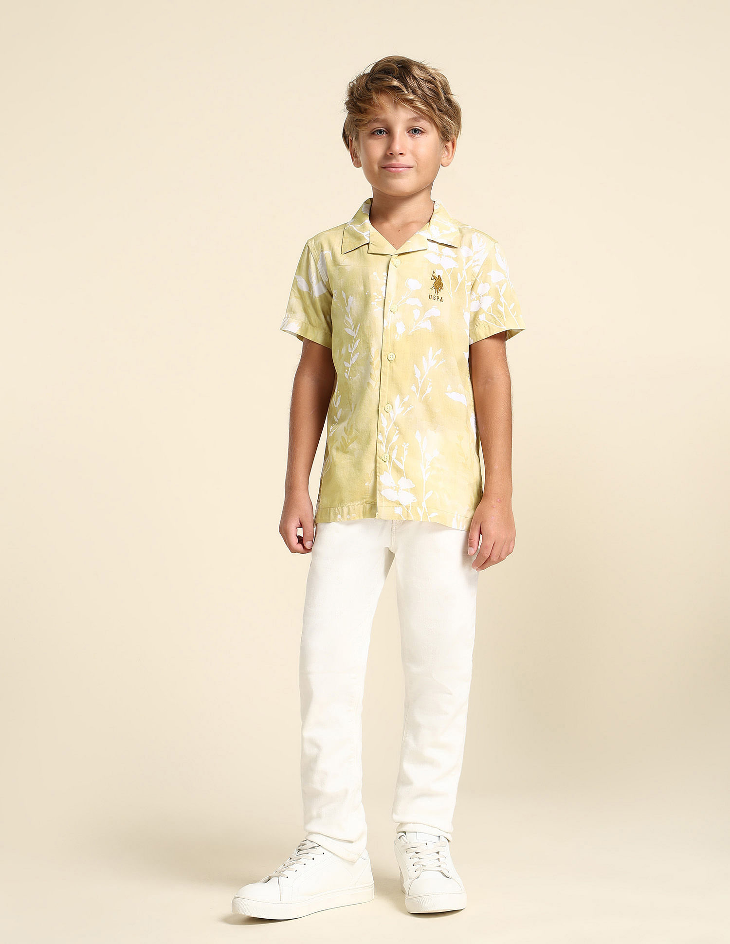 U.S. Polo Assn. Kids Boys Floral Printed Regular Fit Shirt