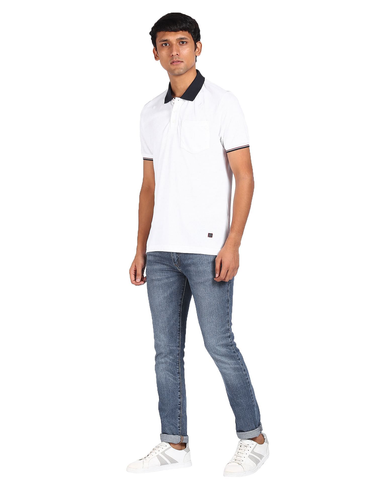 AD by Arvind Cotton Solid Polo Shirt