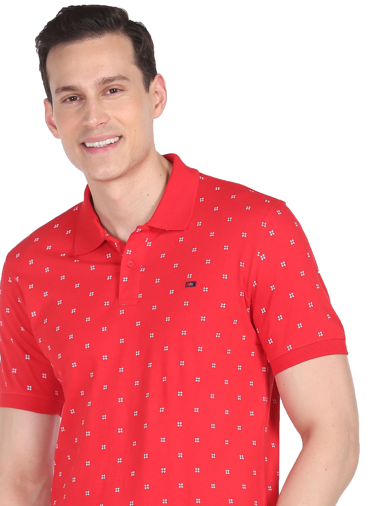 AD by Arvind Cotton Geometrical Print Polo Shirt
