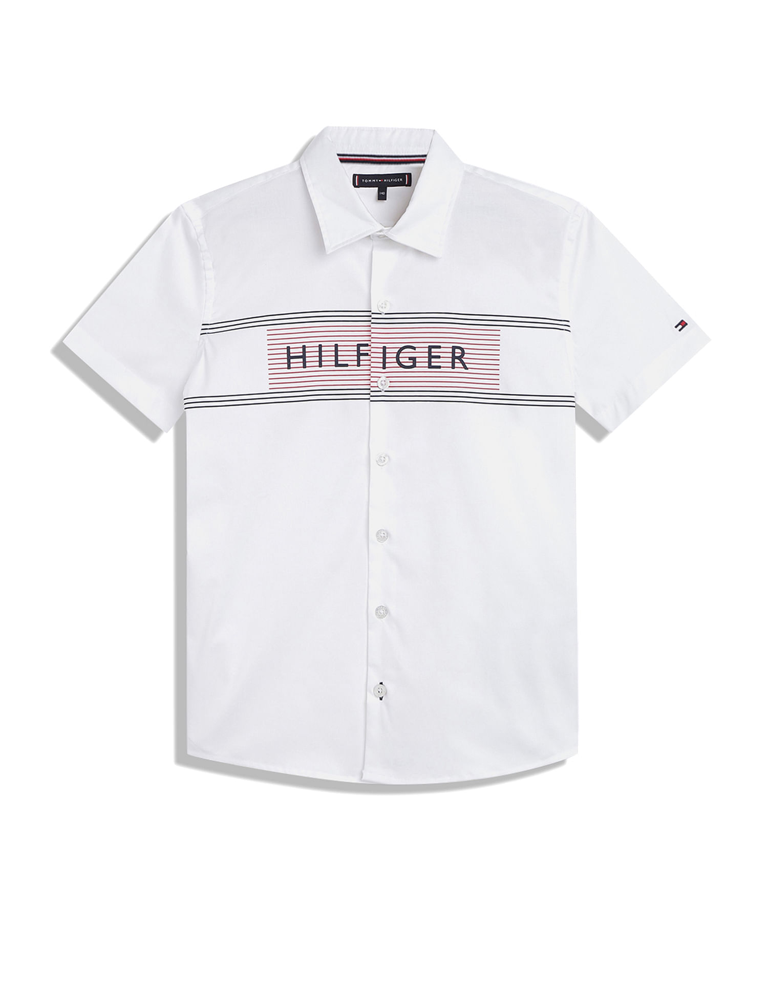 Tommy Hilfiger Kids Boys Spread Collar Brand Print Shirt