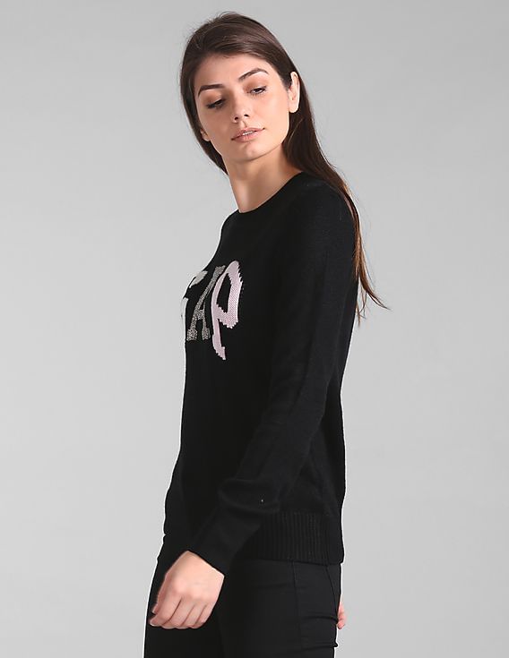 Buy GAP Women Women Black Logo Long Sleeve Sweater - NNNOW.com