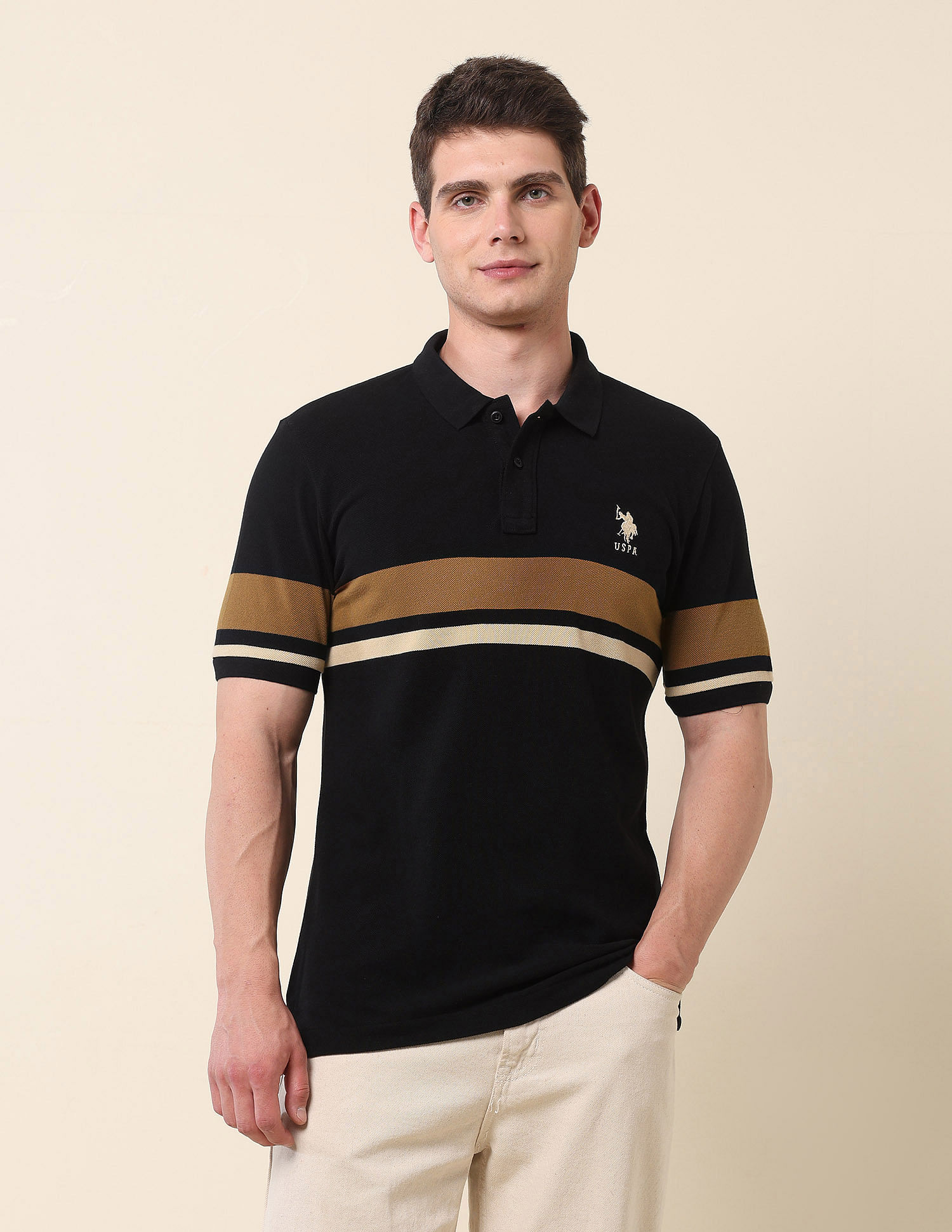 U.S. Polo Assn. Horizontal Striped Modern Monochrome Polo Shirt