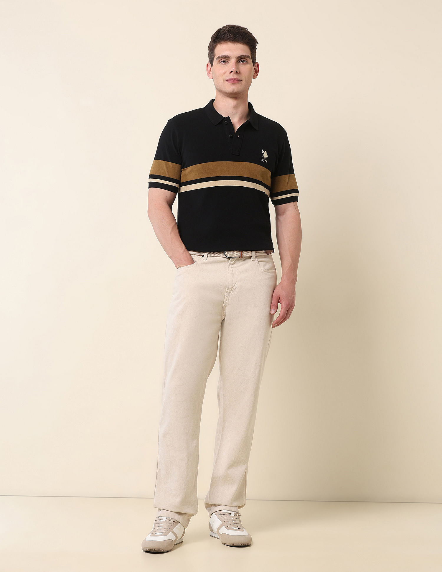 U.S. Polo Assn. Horizontal Striped Modern Monochrome Polo Shirt