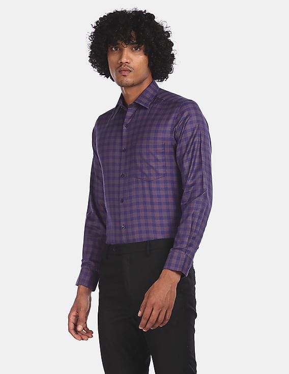 Buy Arrow Men Dark Purple Regular Fit 