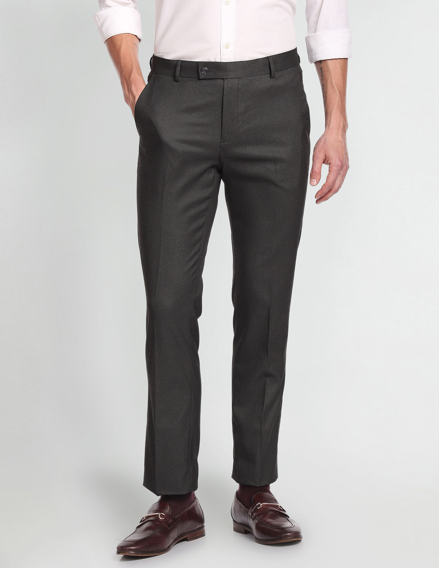 Arrow Hudson Tailored Regular Fit Dobby Formal Trousers