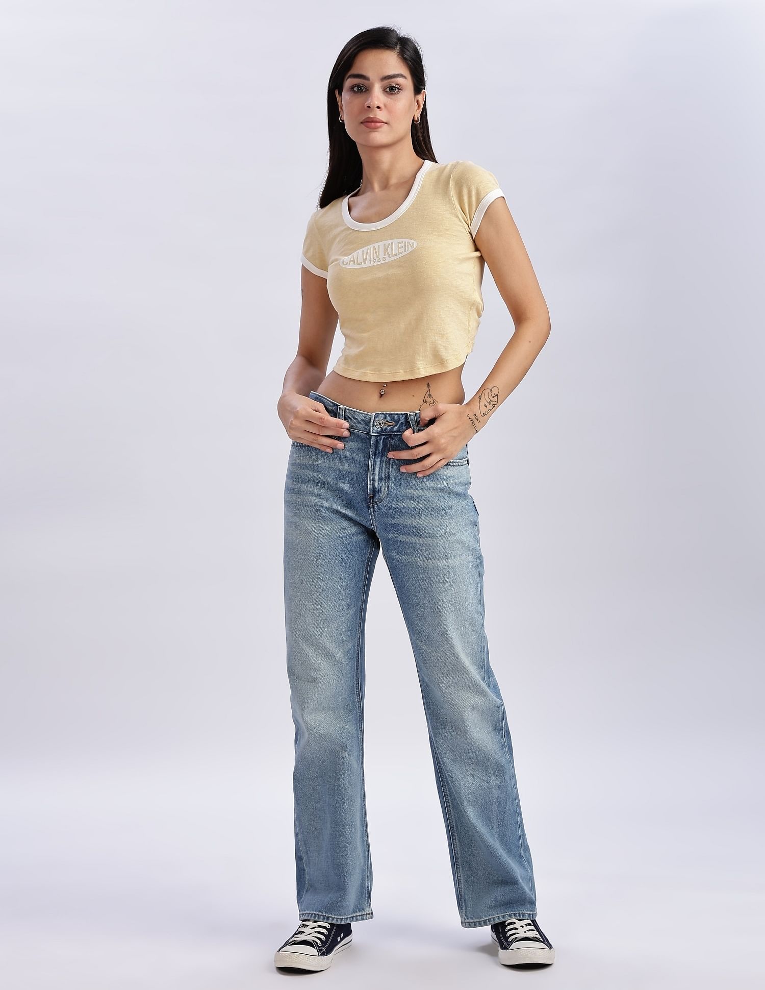 Calvin Klein Jeans Whiskered Bootcut-Fit Mid Rise Jeans