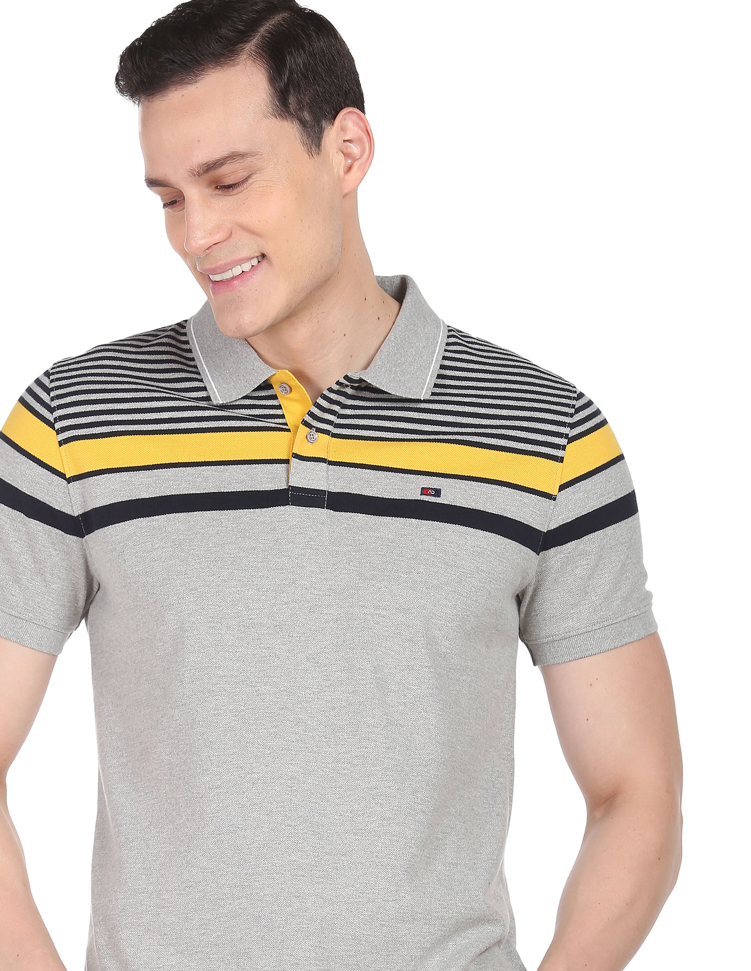 AD by Arvind Horizontal Stripe Cotton Polo Shirt